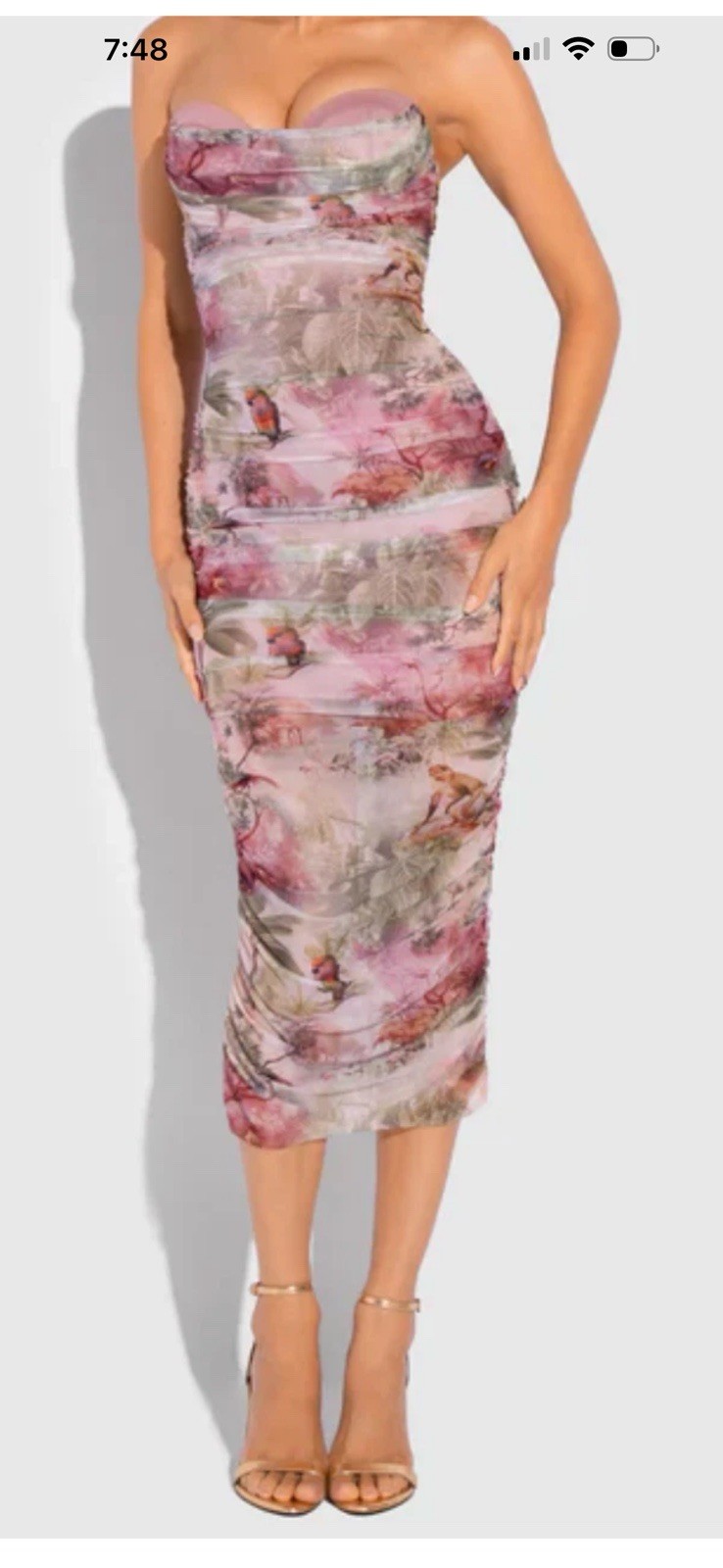 TA3 Sweetie Mesh Column Dress Soft Ruched Sz M