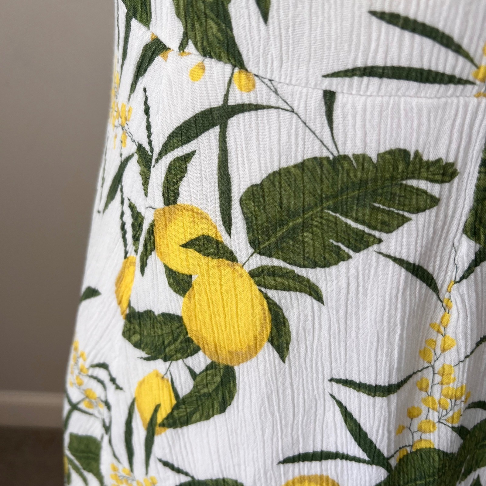 Pull&Bear Lemon Print Sweetheart Mini Dress White Yellow Green XL 9390/316/250
