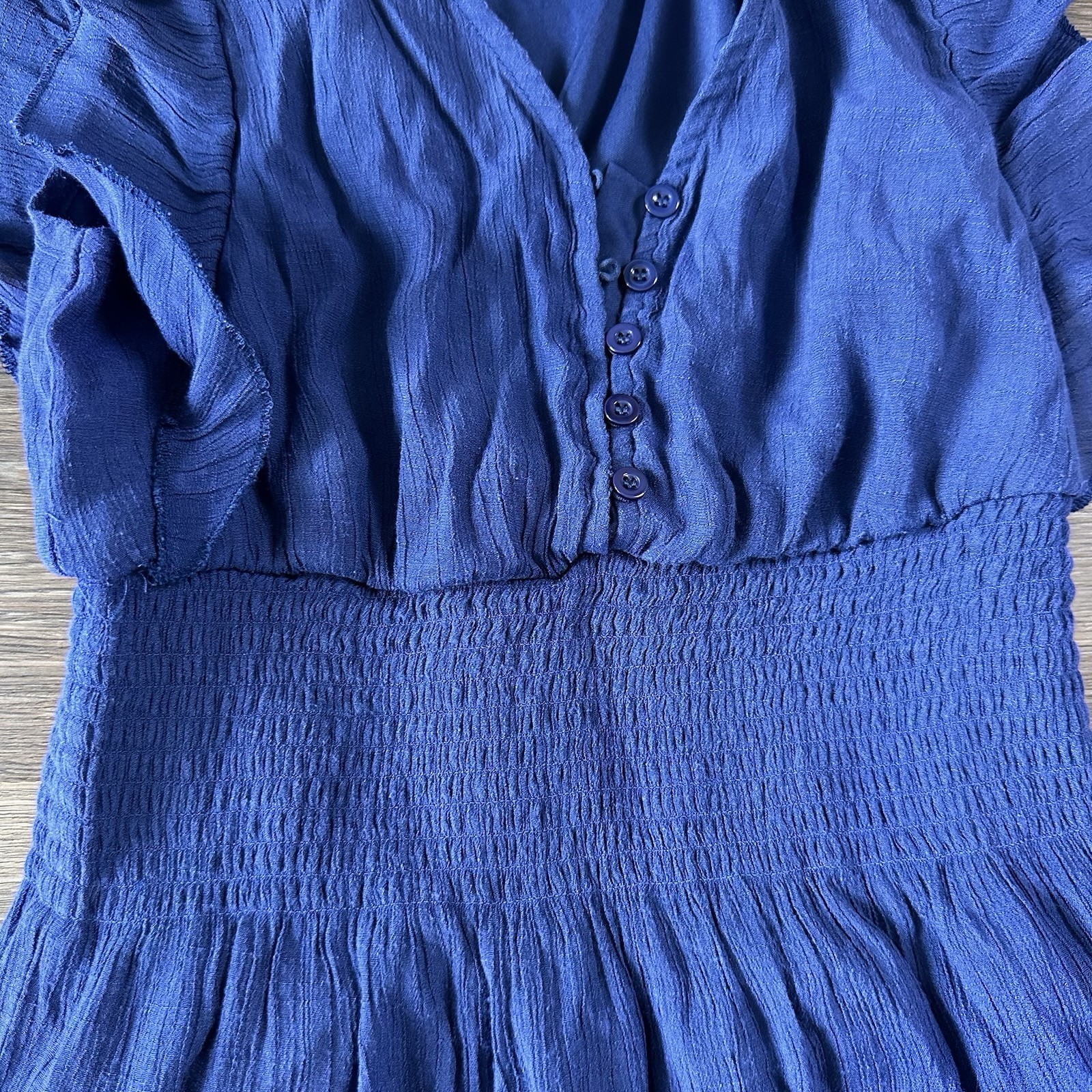J GEE Tiered Midi Dress Boho Blue Sleeveless Dress Petite Large Flutter Sleeves
