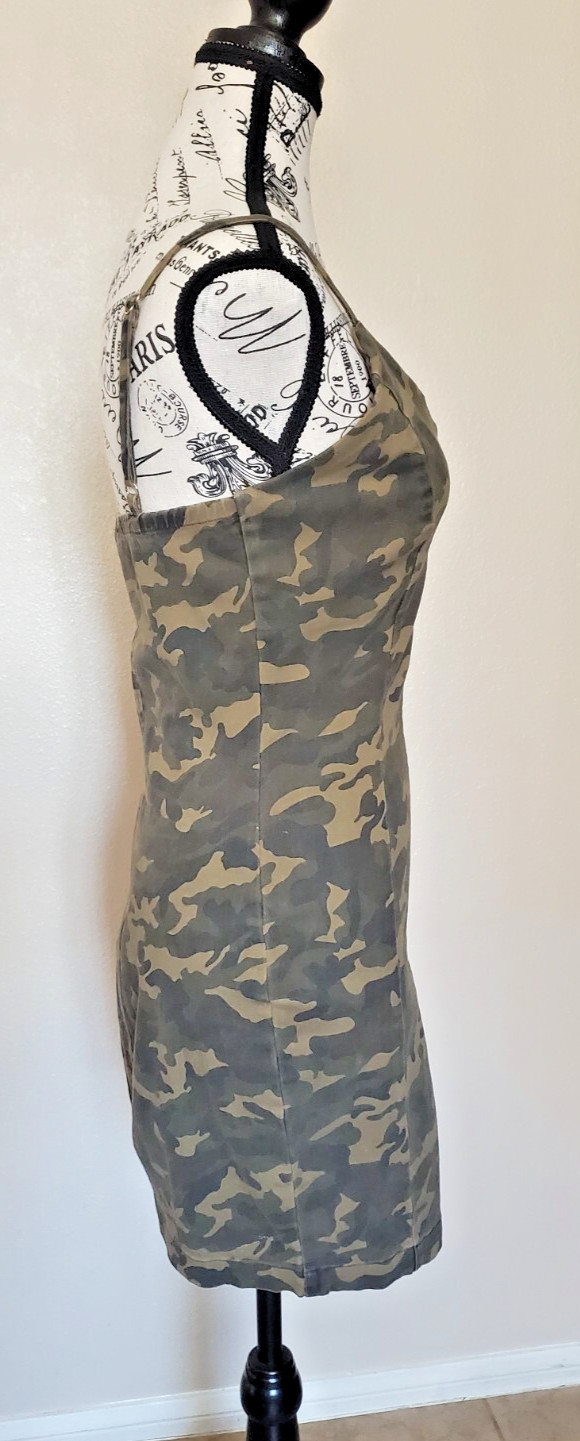Iris Camouflage Zip Front Adjustable Spaghetti Straps Mini Womans Dress sz Sm
