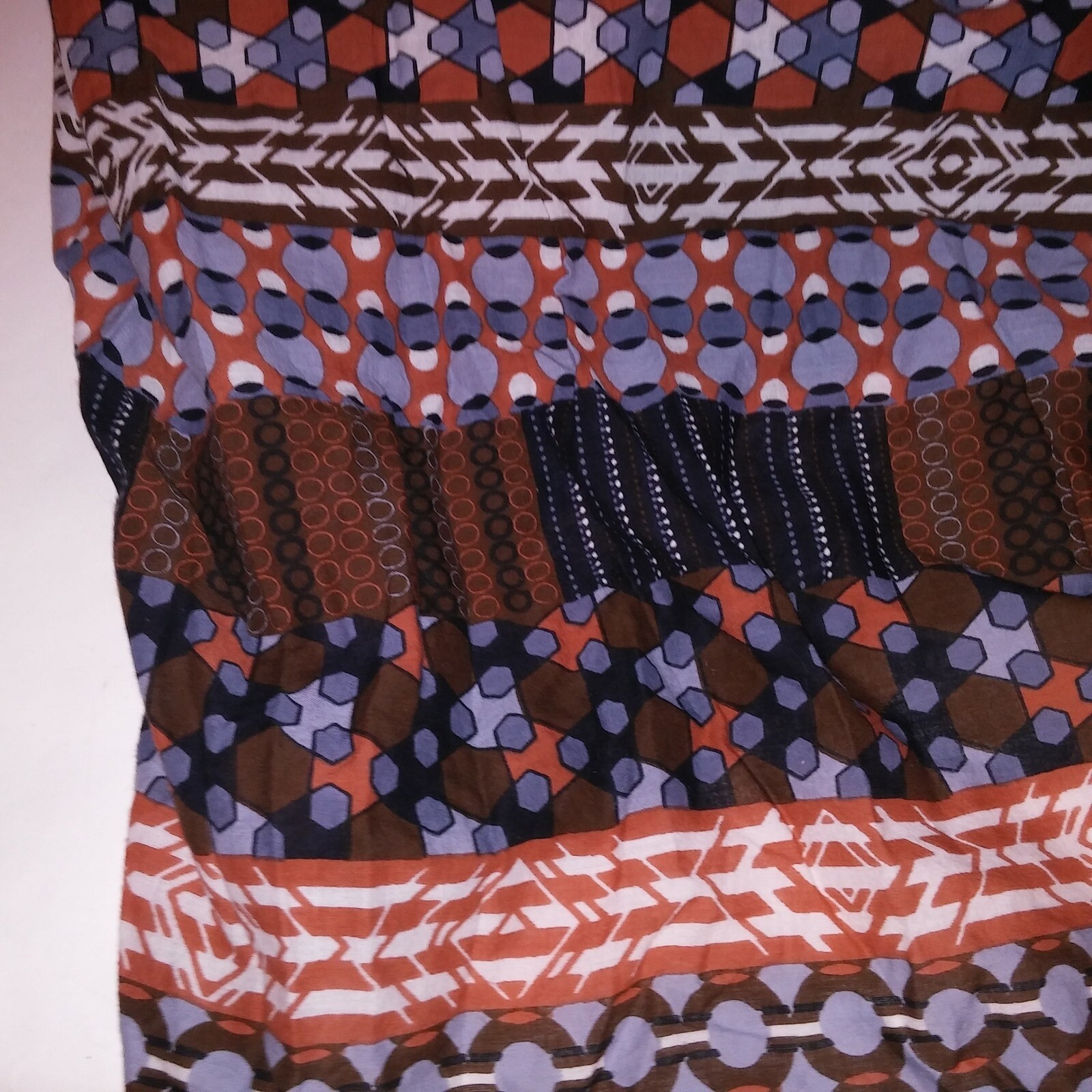 K Trixx Sun Dress Maxi Large Brown Blue White Smocked Sleeveless