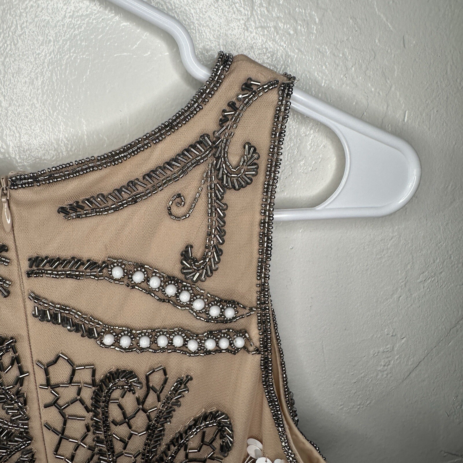 Gianni Bini Elise Beaded Sequin Midi Cocktail Dress Size 2 CHAMPAGNE Stunning