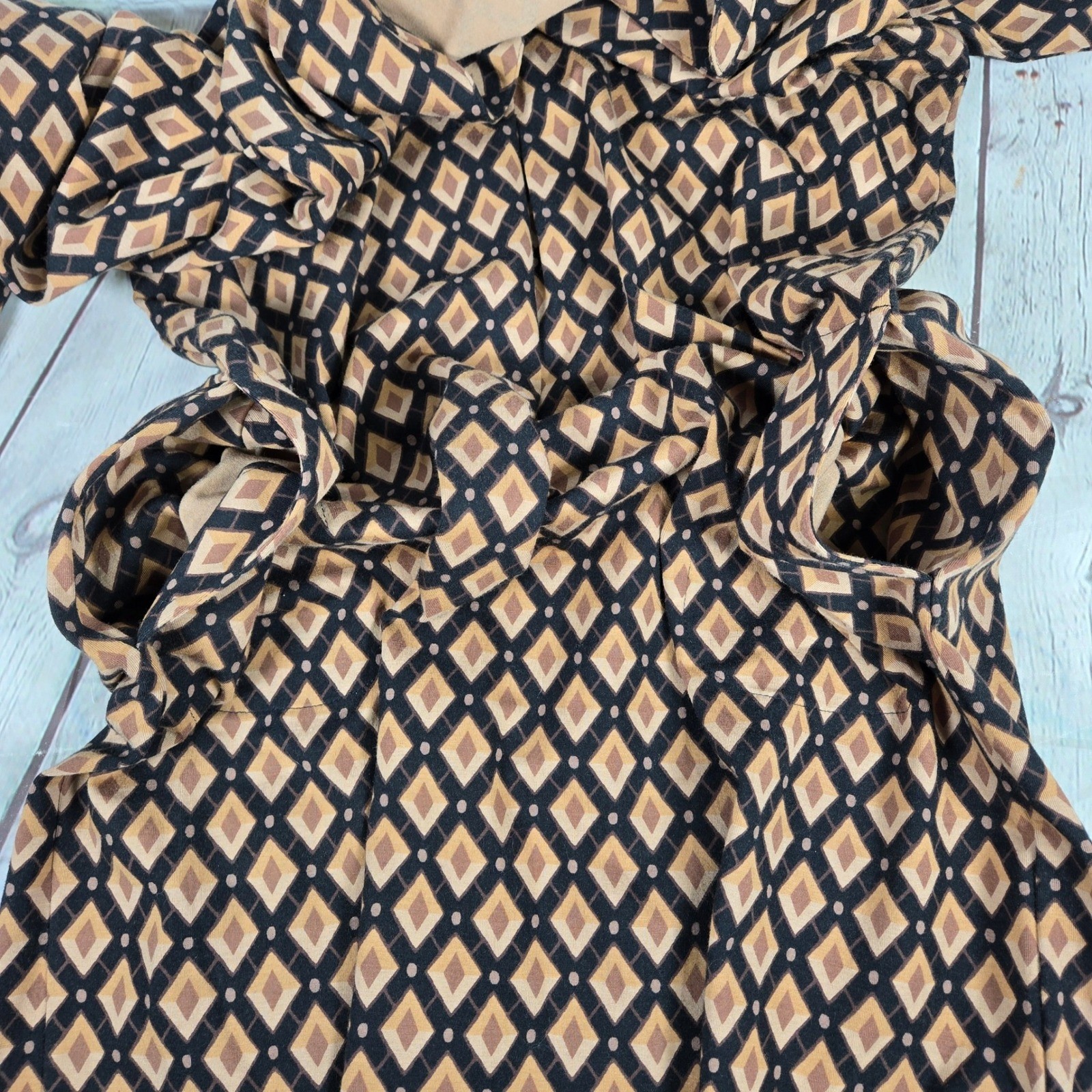J. Jill Stretch Pima Cotton Modal Diamond Print Shift Dress XS Brown Black