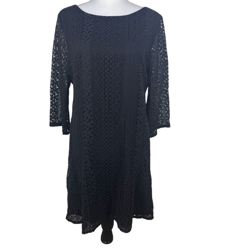 NWT Michael Stars Kaylay Lace Panel Black Dress Size Large