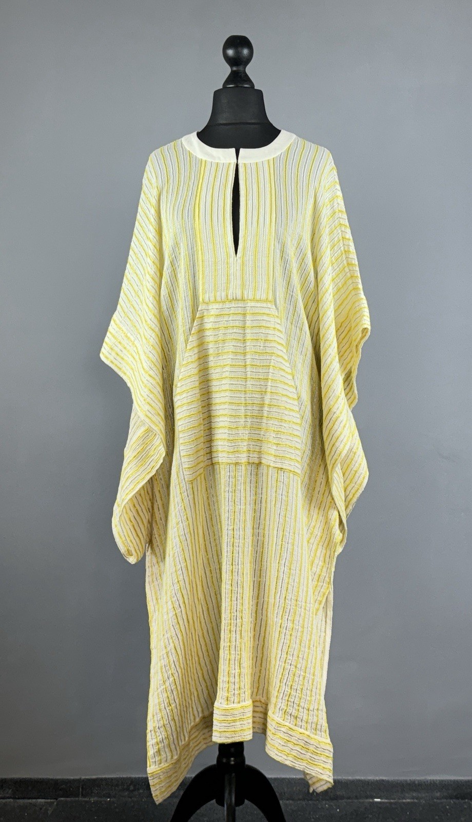ZEUS DIONE Yellow Striped Oversize Kaftan Style Kimono Dress Size 44