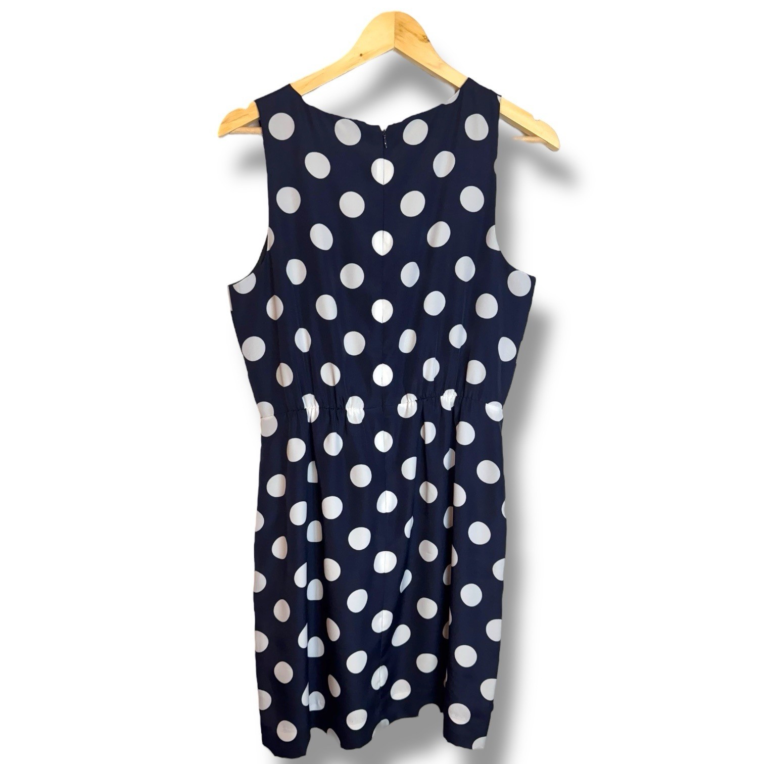 J Crew Navy Blue Polka Dot Shift Dress Elastic Lined Size 8 43750