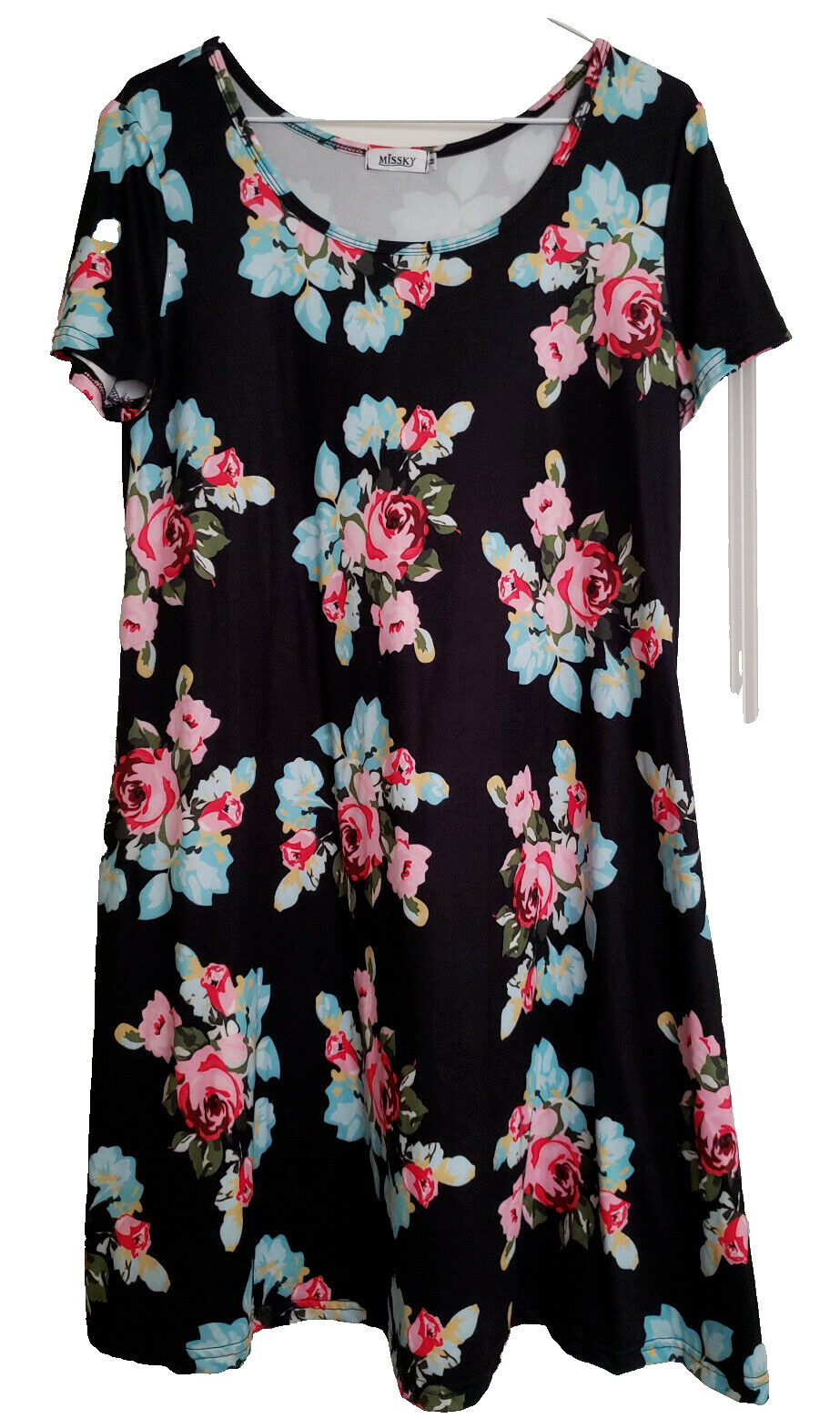Missky Shirt Dress Women’s M Black Floral Lightweight Stretch Knee Length