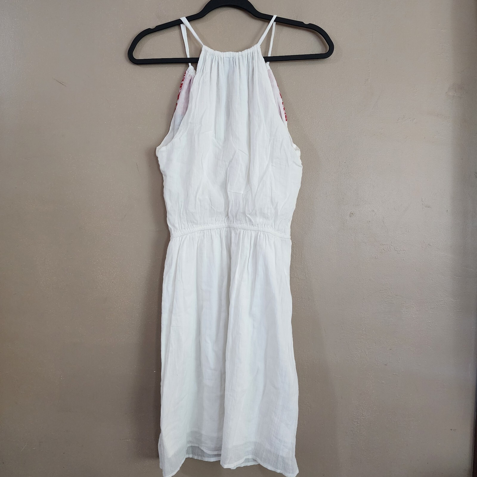 Old Navy Womens Boho Dress Size M White Sleeveless Red Embroidery High Waist