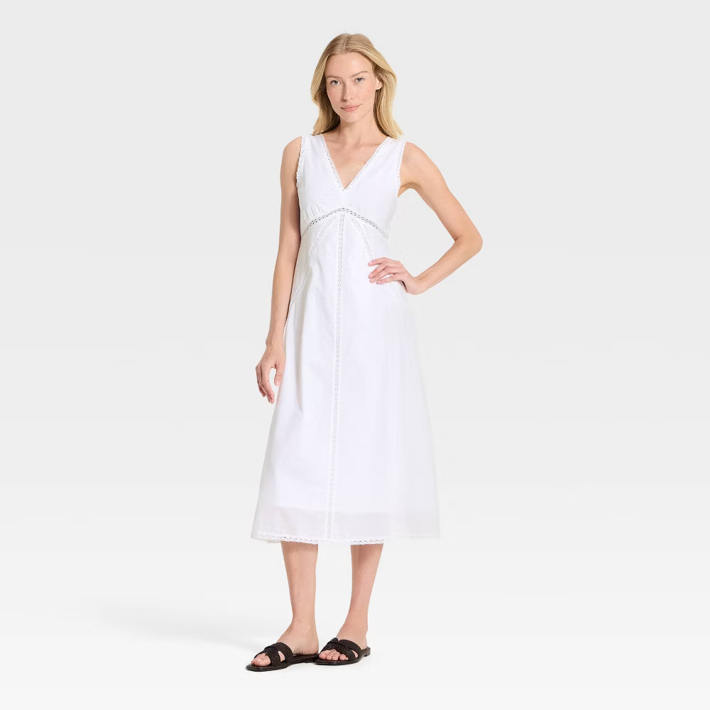 Women Lace Trim Midi Slip Dress – Universal Thread White S