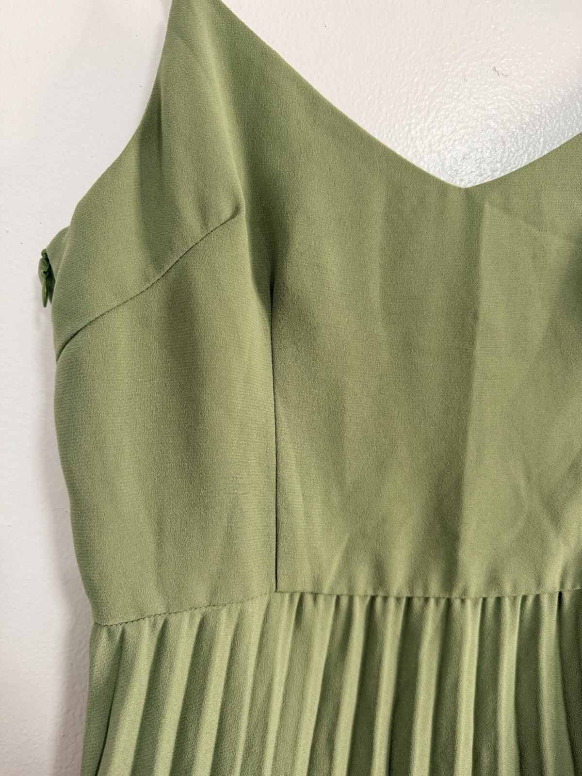 LYNA Green Pleated Lace Trim Sleeveless A-Line Knee Length Dress