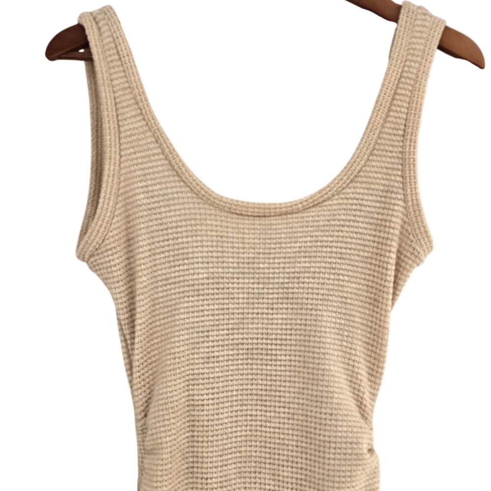 Waffle Knit Sleeveless Tank Dress Drawstring Sides Sexy Bodycon Beachcore M