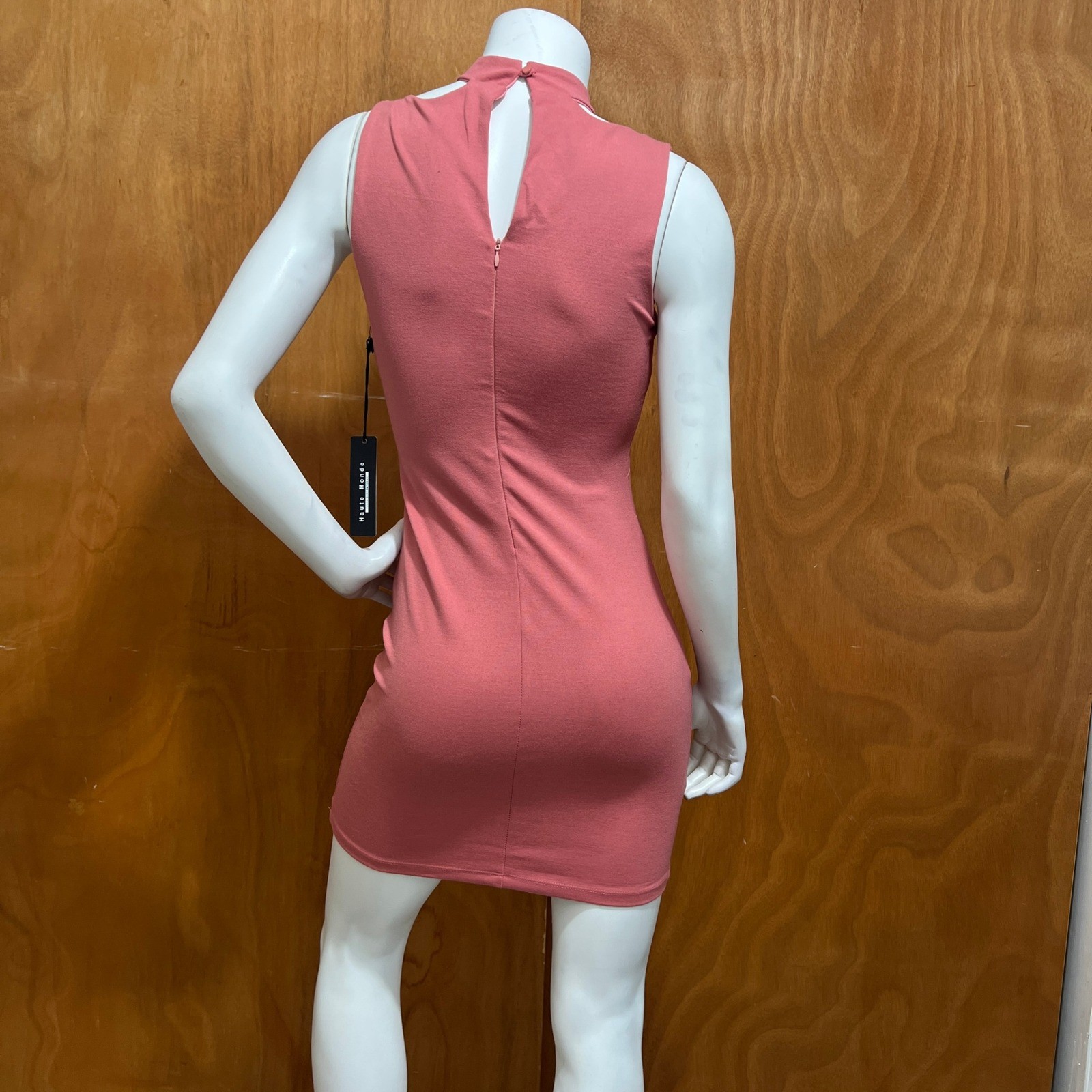 Haute Monde Womens Small Pink Cutout O-Ring Bodycon Mini Dress Choker Neck