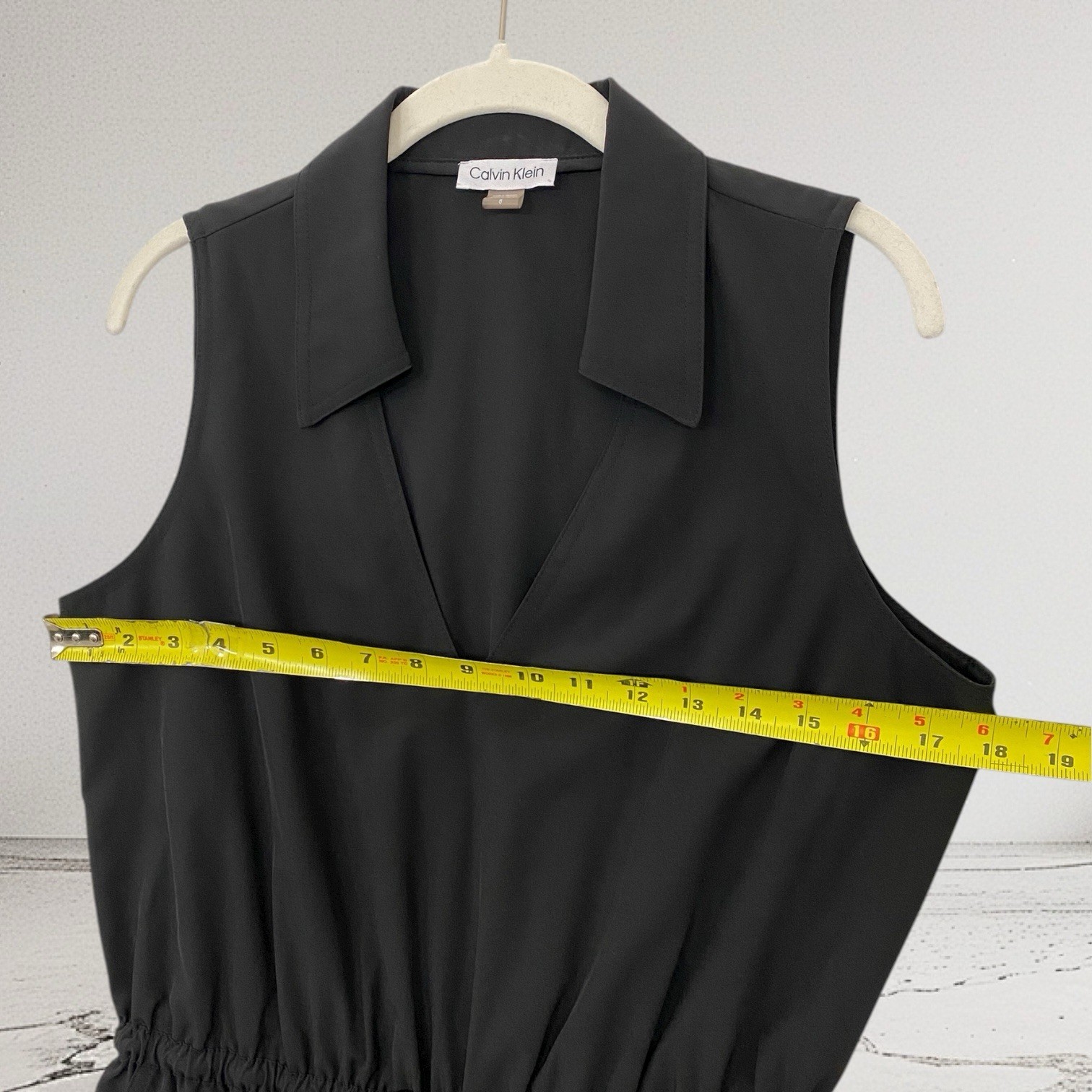 Calvin Klein Drawstring Waist Collard Sleeveless Sheath Dress Size 8 Stretch