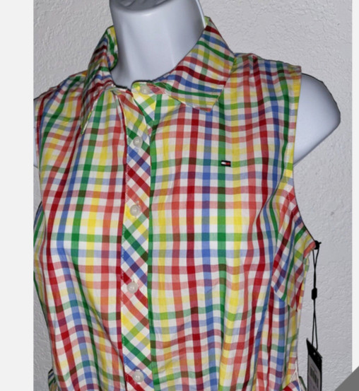 Tommy Hilfiger Button Front Woven Cotton Dress Womens Size 8 Plaid