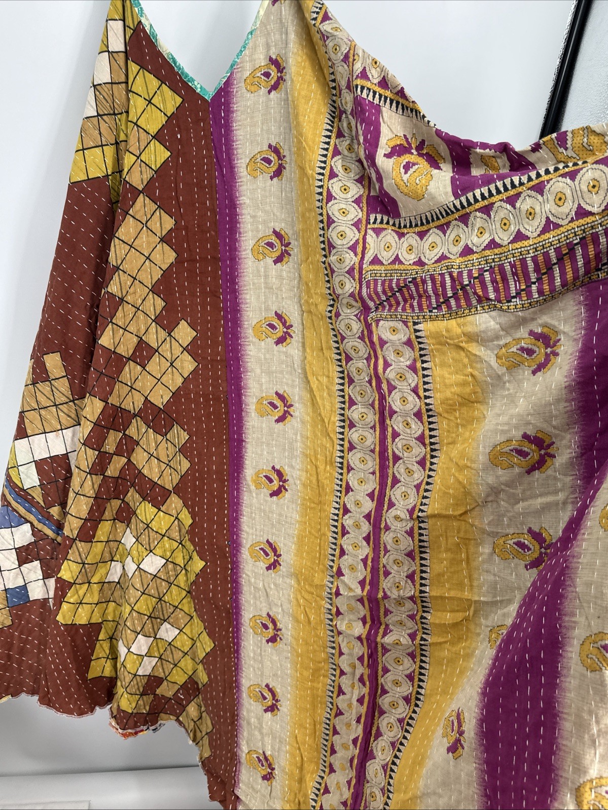 Kantha Maxi Dress Kaftan One Size Boho Stitch Hippie V Neck Brand New Plus