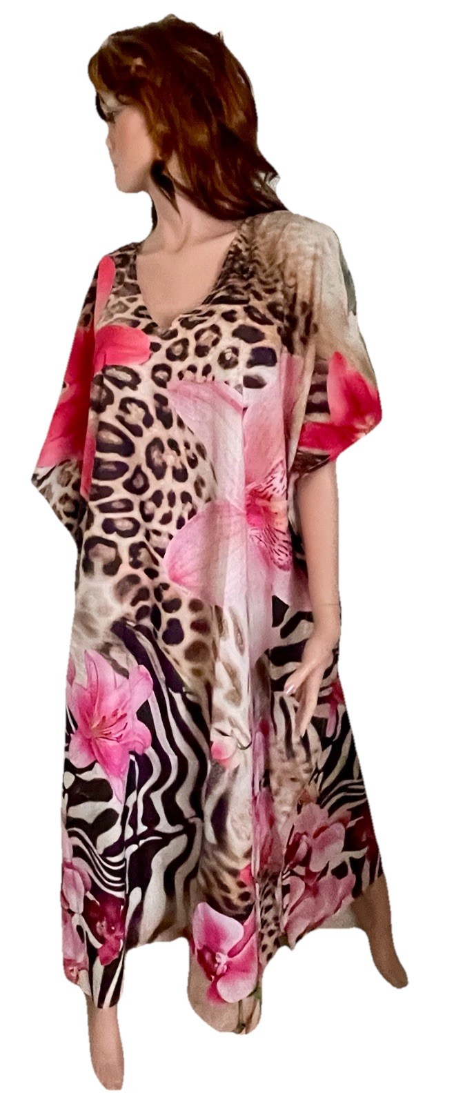 GYPSIE BLU NWT Leopard ZEBRA and TROPICAL FLORAL Digital Print CAFTAN Dress O/S