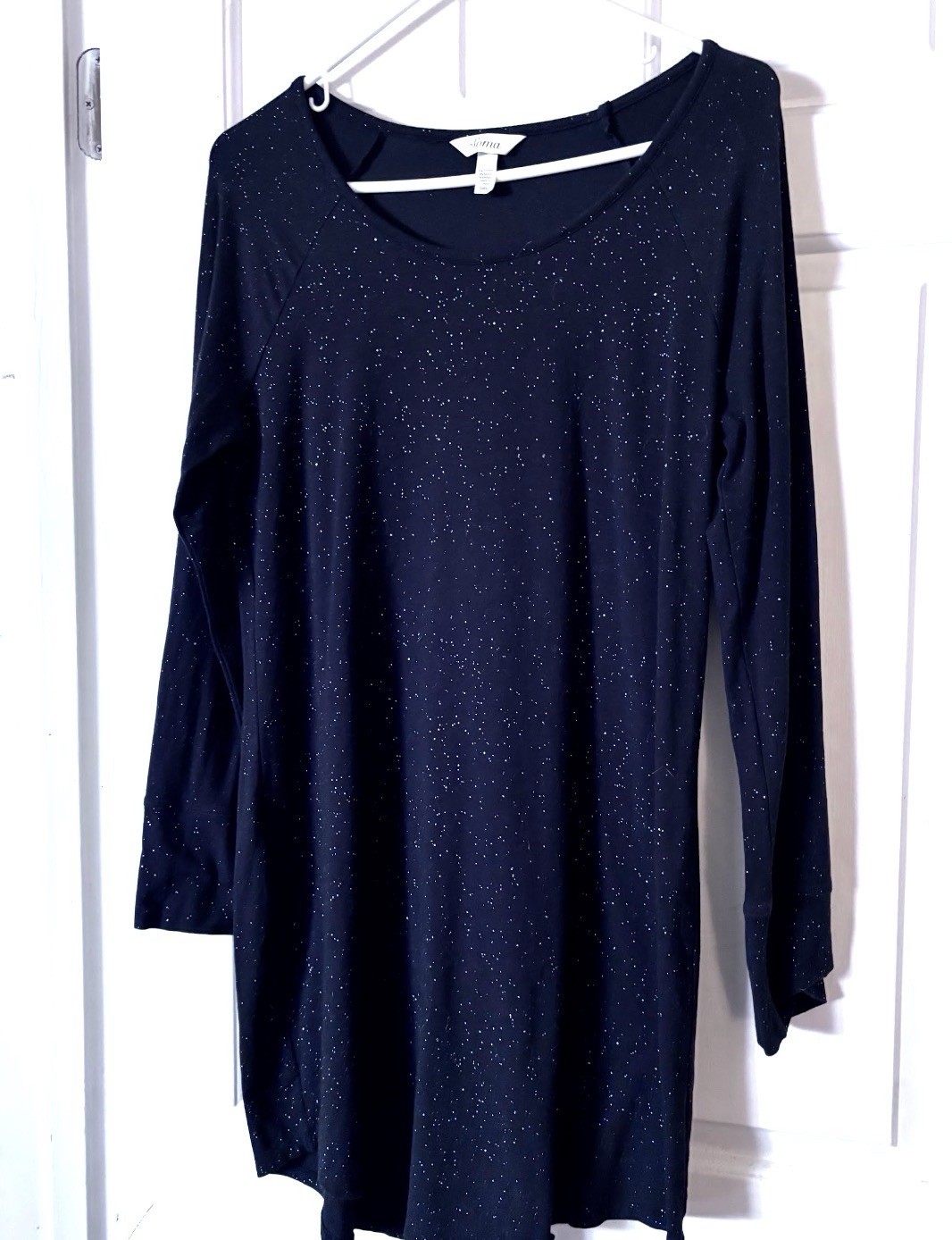 Soma Women’s Black Glitter Knit Scoop Neck Long Sleeve short dress Size S