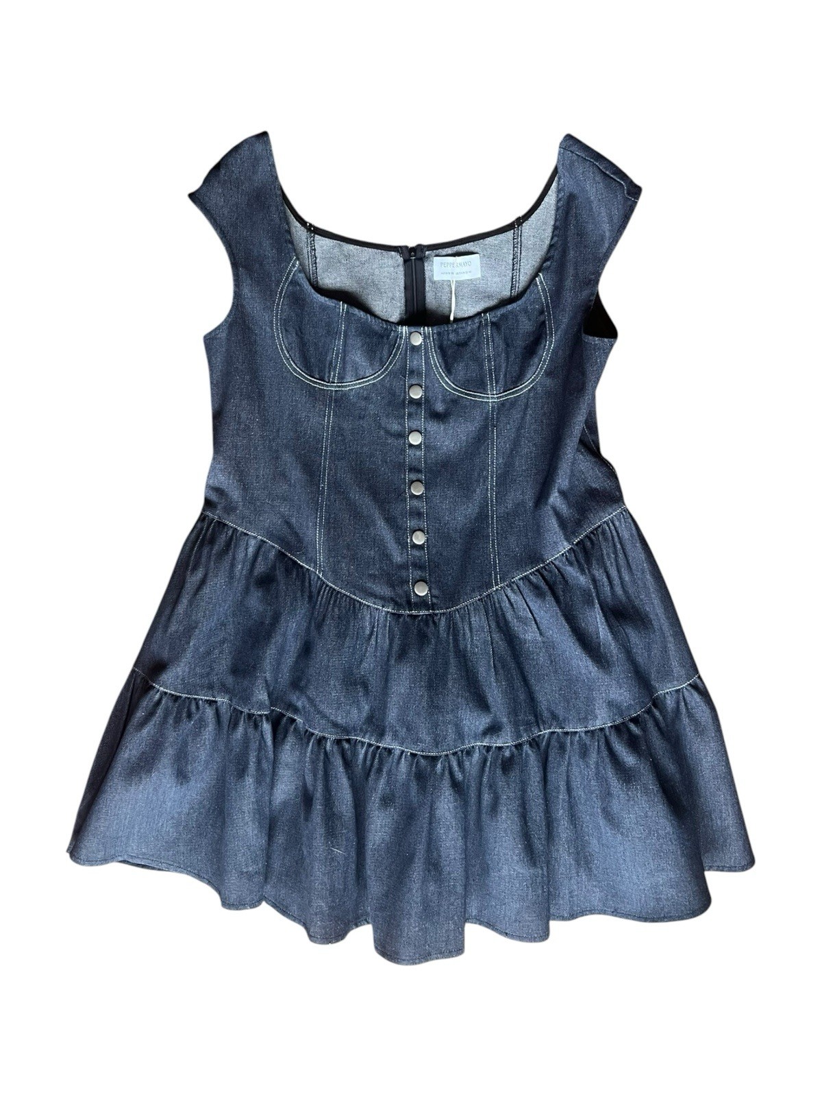 Peppermayo Denim Mini Dress A-Line Sleeveless NWT Size L US 14 Blue Summer