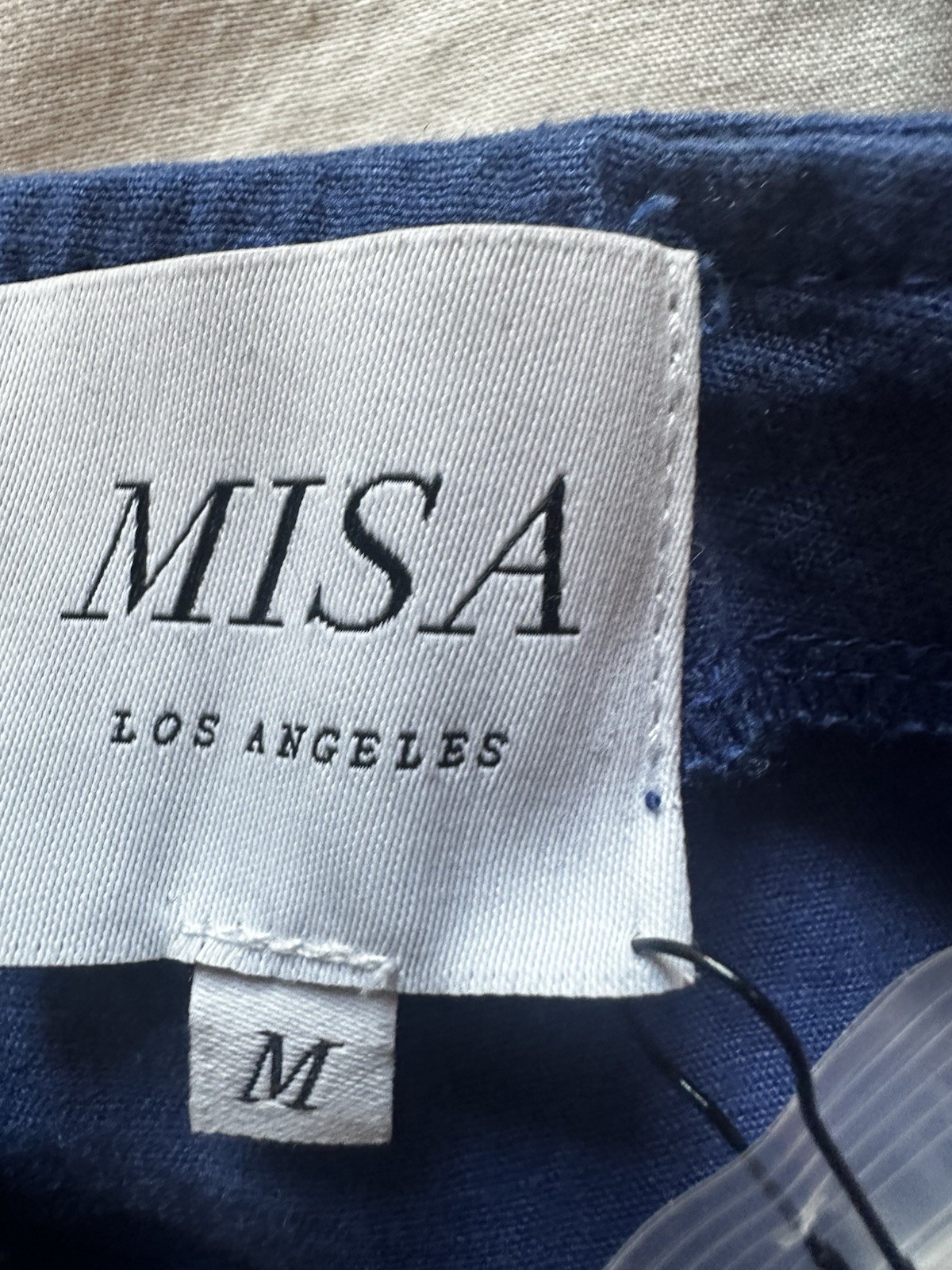 MISA Los Angeles Cherish Blue Linen Blend Bustier Midi Dress Fit Flare Size M