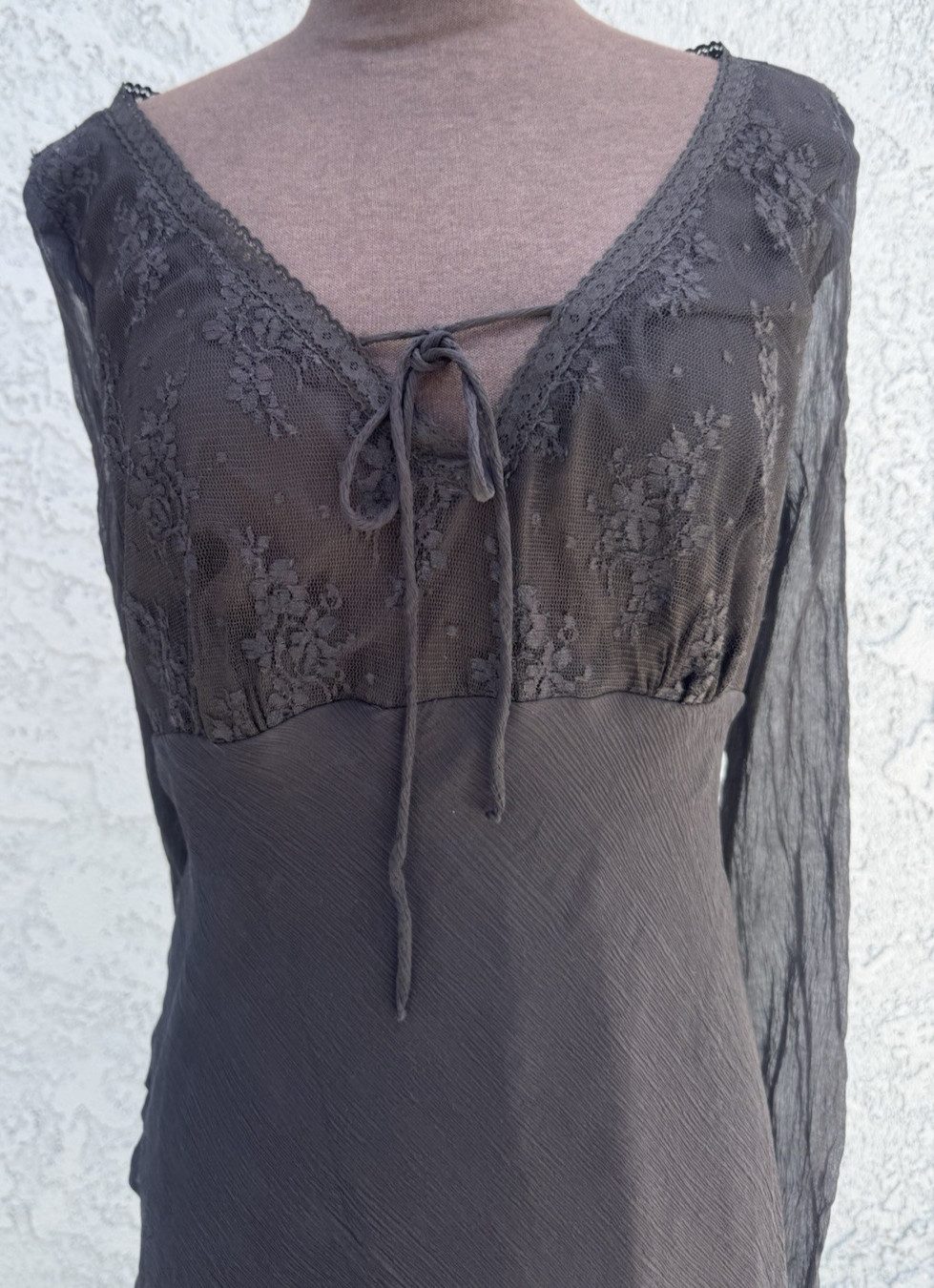 VTG Black Lace 100% Silk Dress By Mica Y2k Sz 12