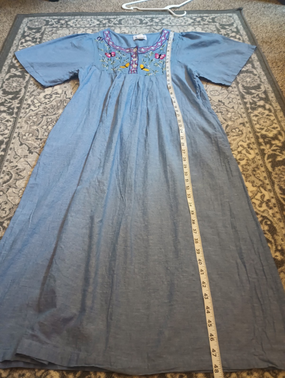 Metropolitan Womens Butterfly Chambray Denim Maxi Dress XL Embroidered Cottage