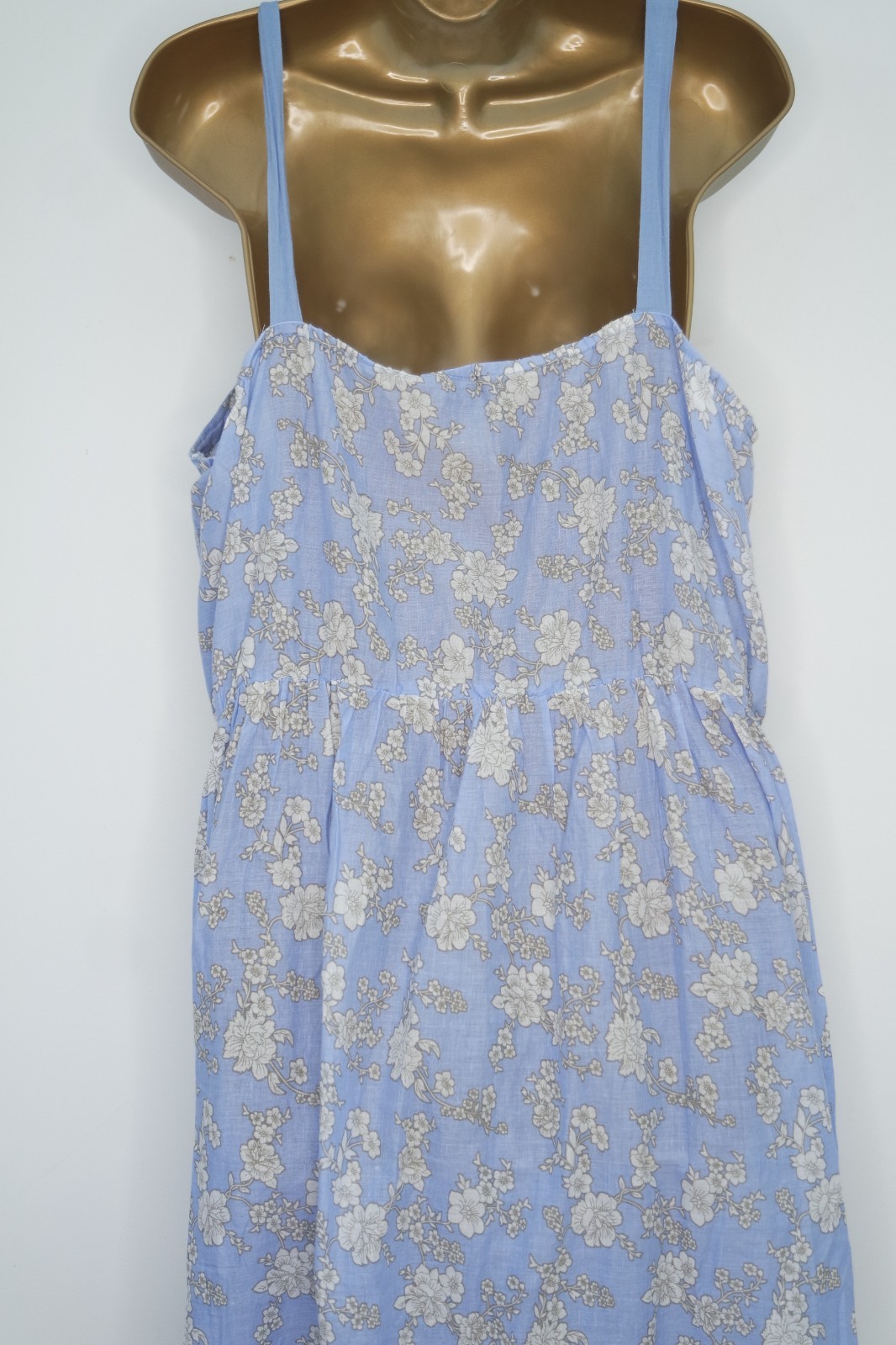 PEACOCKS LIGHT BLUE IVORY FLORAL BUTTON FRONT STRAPPY COTTON SUN DRESS SIZE 18