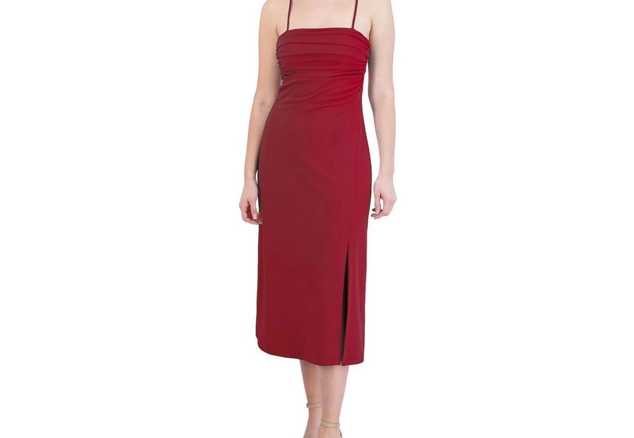 BCBGENERATION Sleeveless Open-Back Midi Dress Women’s 12 Rhubarb Zip Closure NWT