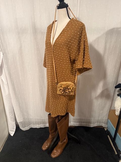 3 PC CUTE OUTFIT BCBG SWISS DOT MINI DRESS SZ MEDIUM HEELED BOOTS 8.5 FLORAL BAG
