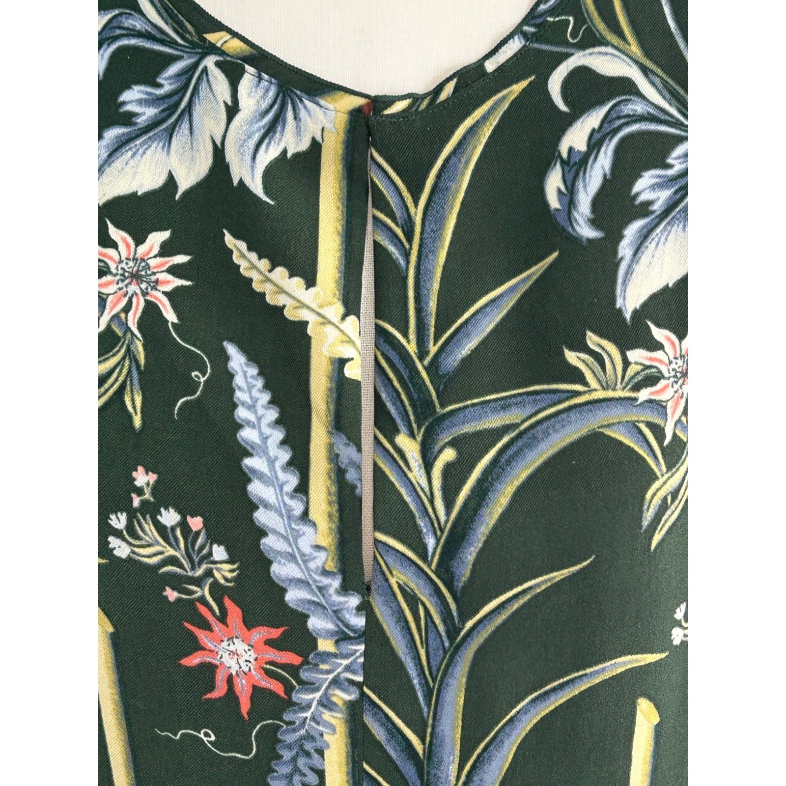 Ann Taylor Tropical Botanical Flamingo Print Bell Sleeve Fit Flare Dress Green 8