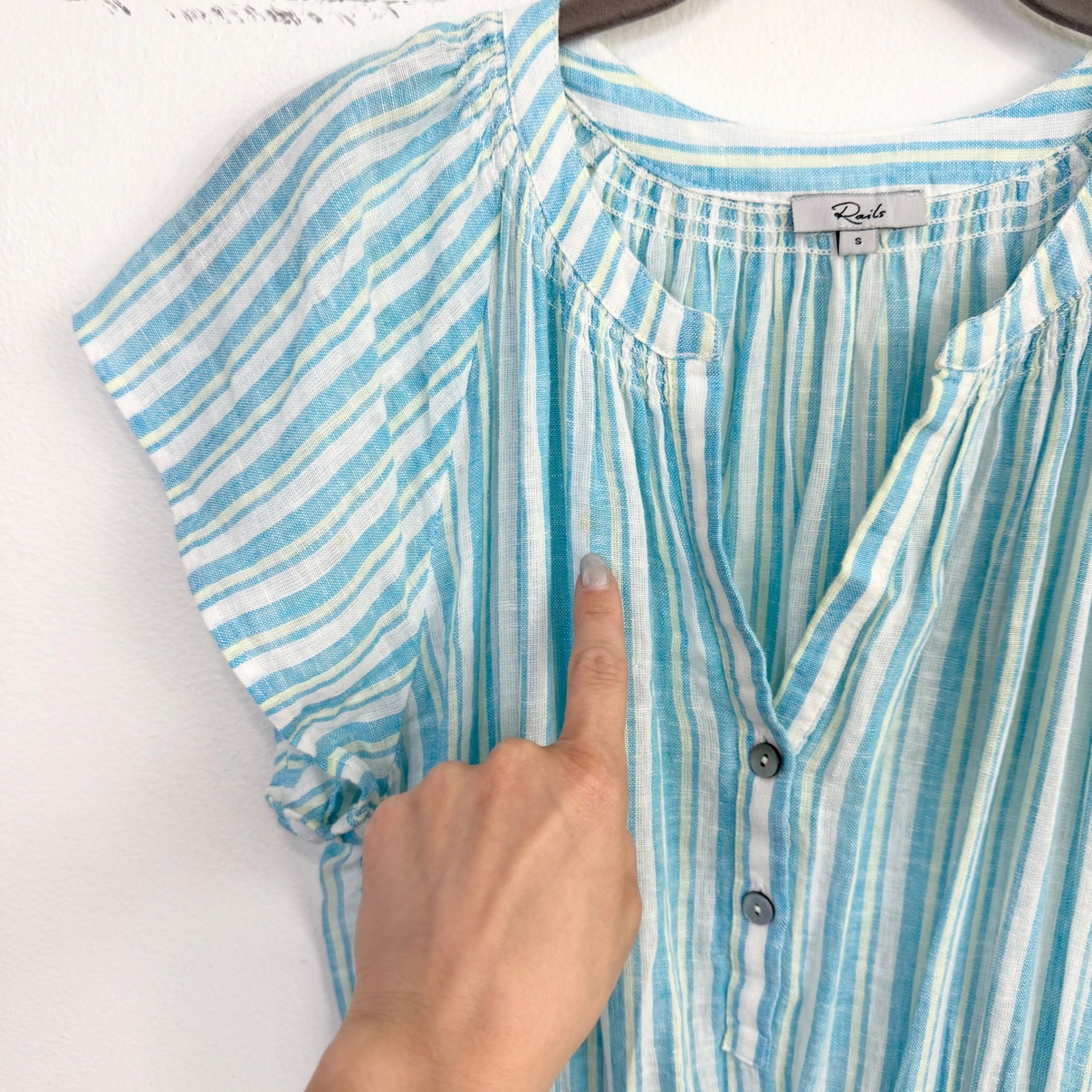 Rails Augustine Laguna Stripe Linen Blend Smocked Mini Dress Blue White Small