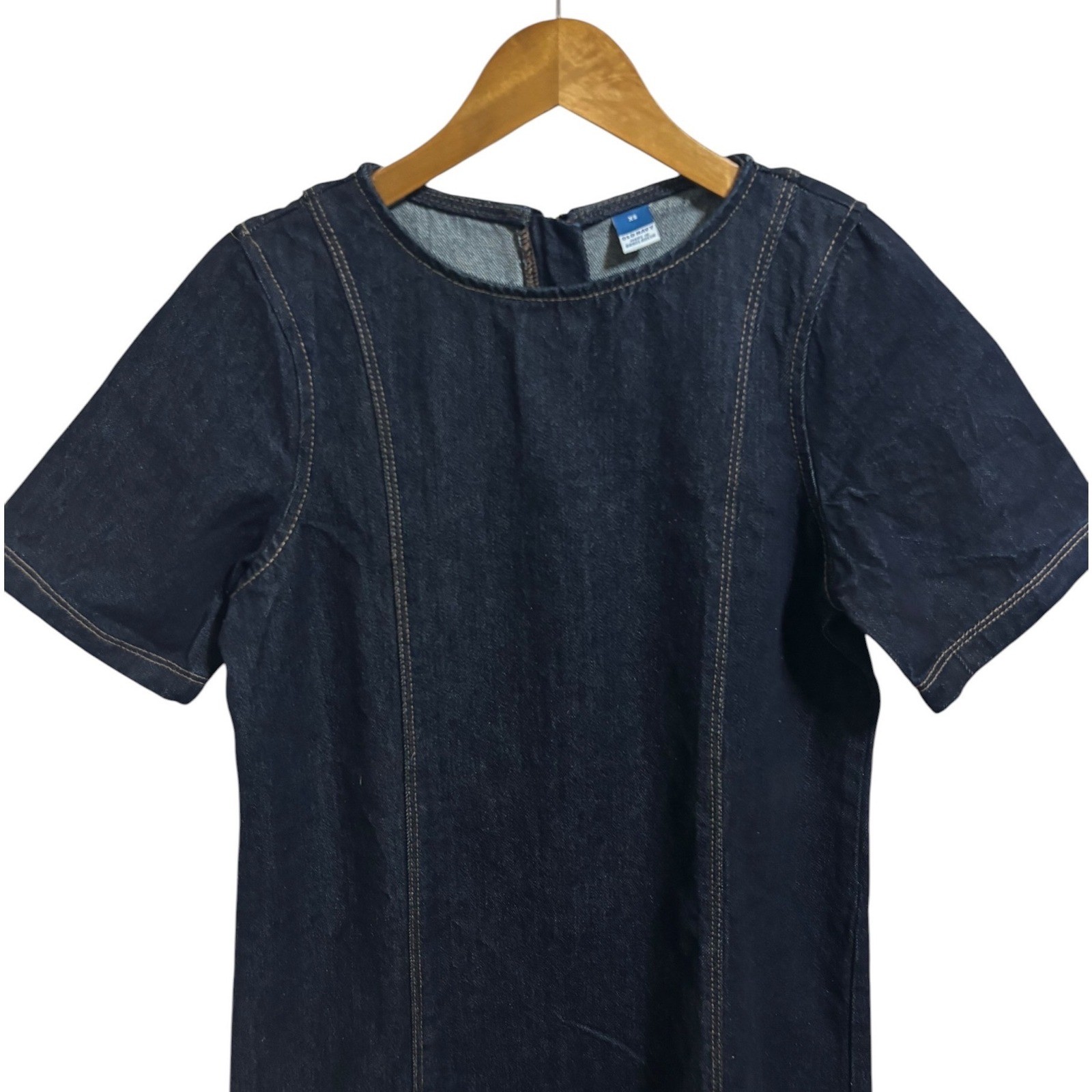 Old Navy Womens Dark Wash Denim Short Sleeve Mini Shift Dress Blue Preppy XS