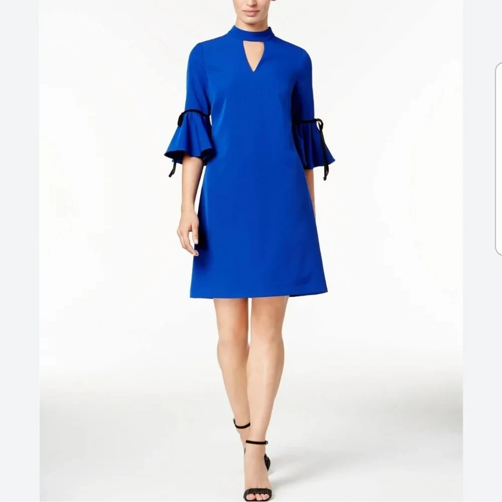 NWT, Julia Jordan Womens Cobalt Blue Short Bell-Sleeve Choker Sheath Dress
