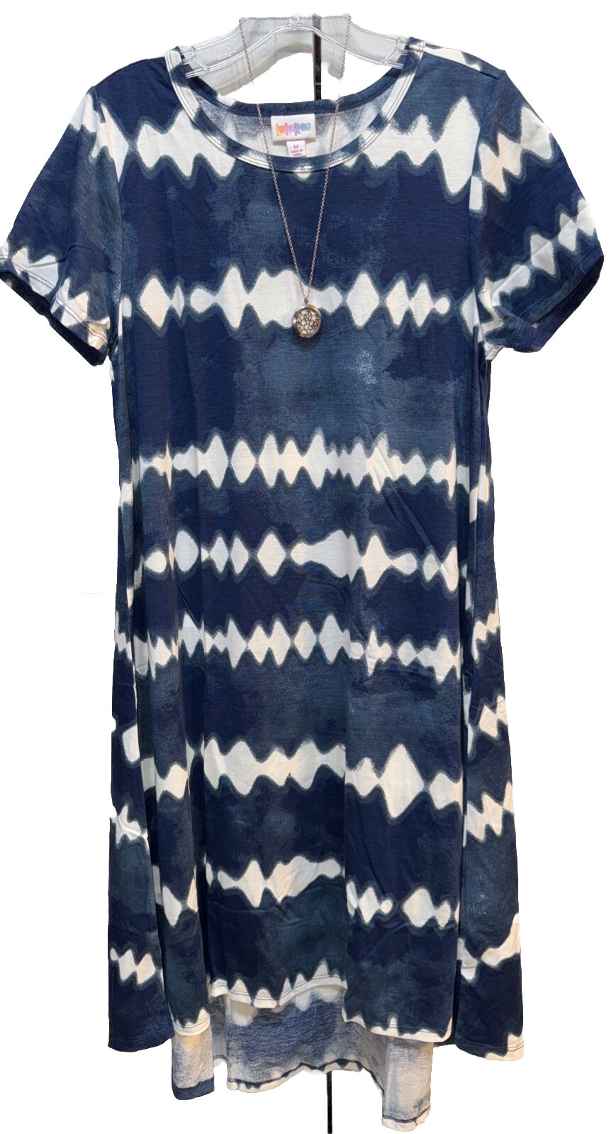 NWT LuLaRoe Medium Navy Blue & White Tie Dye Carly Swing Dress
