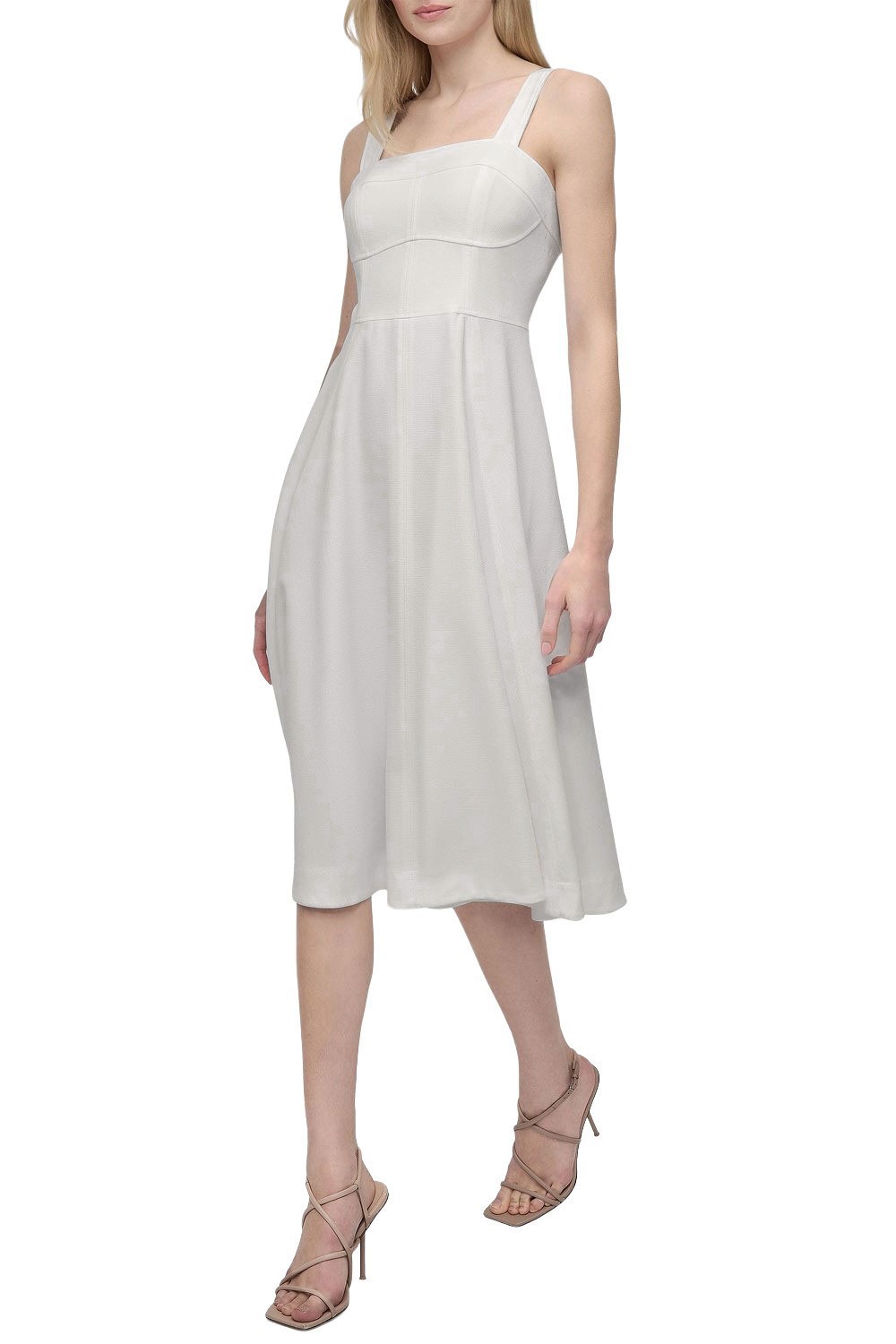 DKNY Womens Square-Neck Sleeveless Midi Dress 12 Ivory – NWT