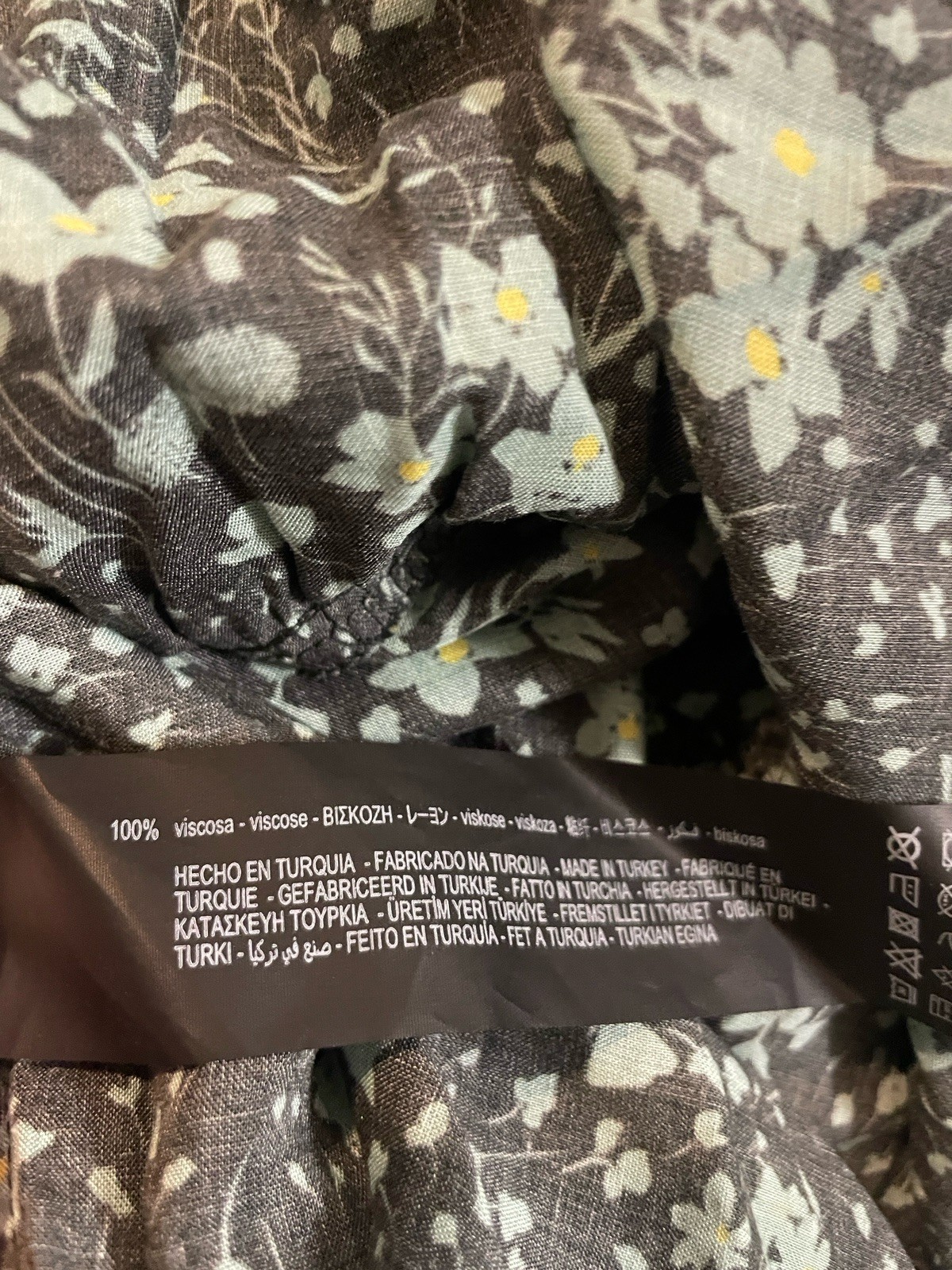 ZARA Black Green Floral Button Top Elastic Cuff Maxi Dress Sz XXL