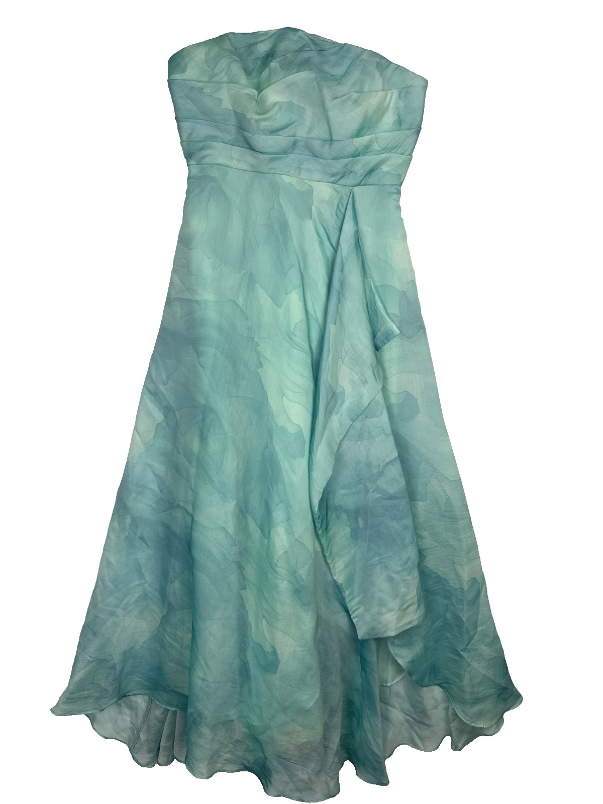 Donna Karan New York Strapless Ball Gown 16 Sea Mist Blue Floral Print NWT $399