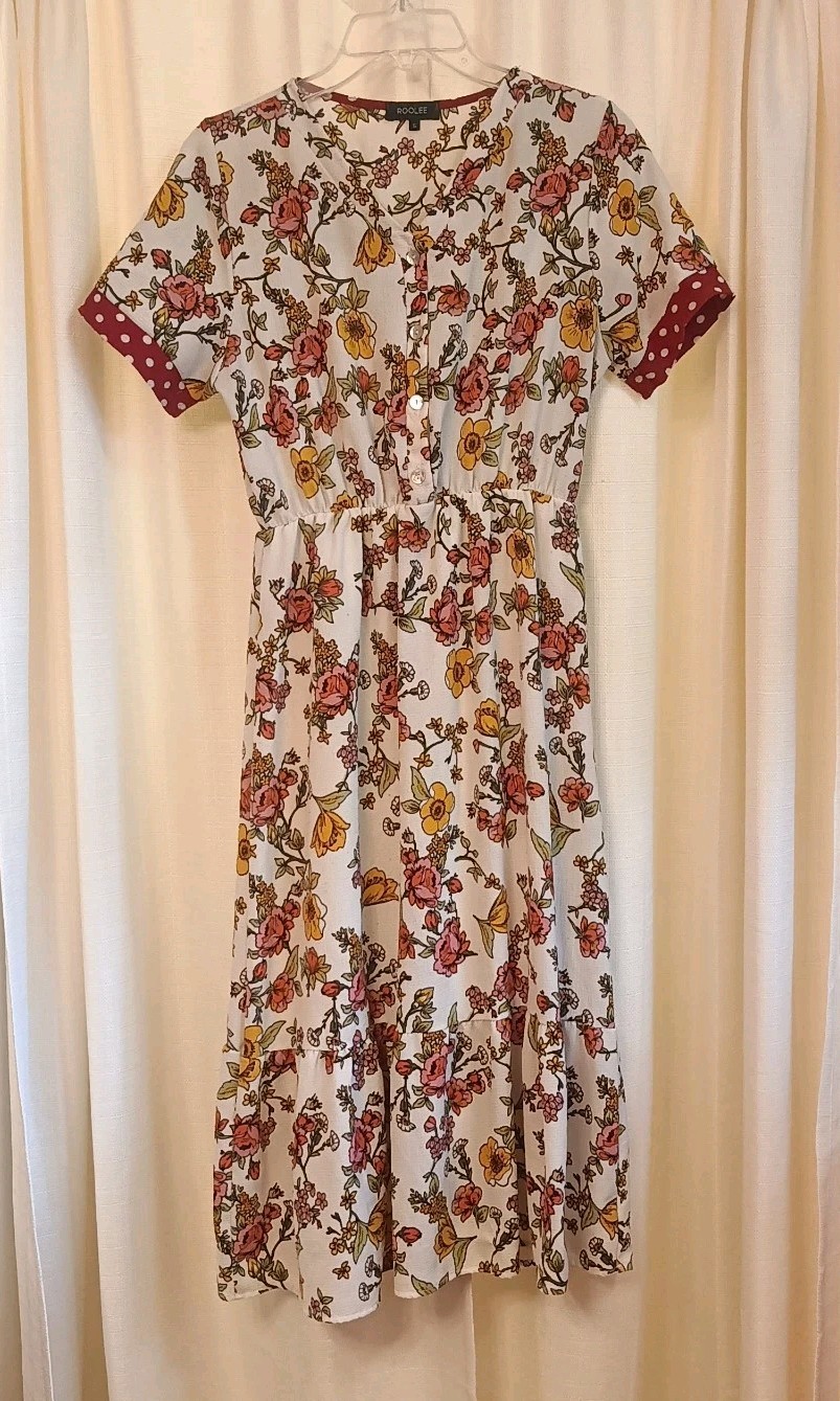 Roolee Women’s Size S Loki Vibrant Floral Print Maxi Seersucker Dress USA Made