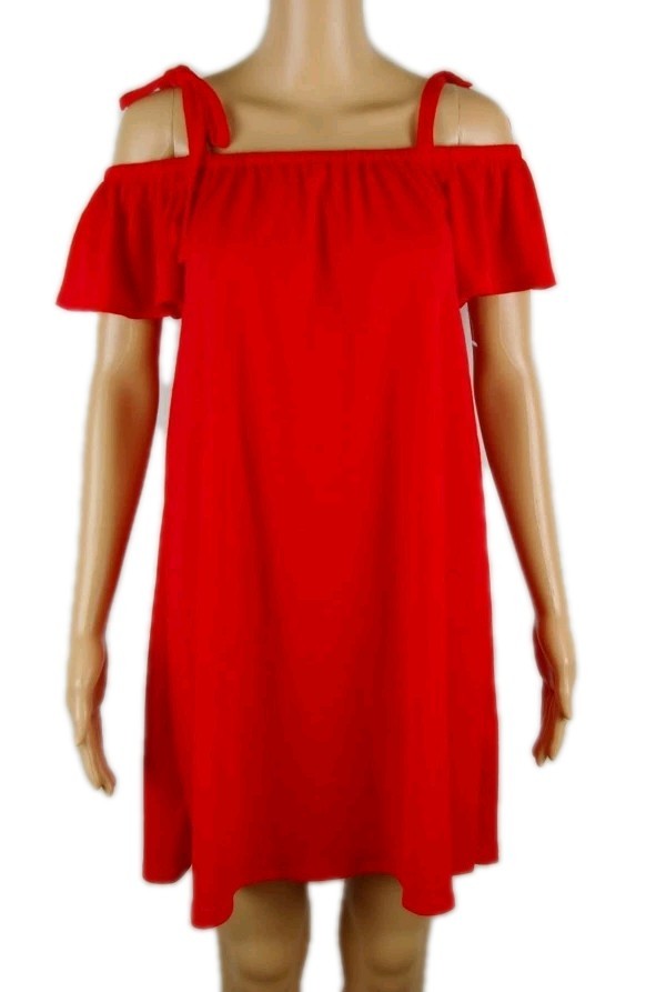 NWOT Green Envelope Solid Red Off the Shoulder Shift Dress Women’s Size Medium