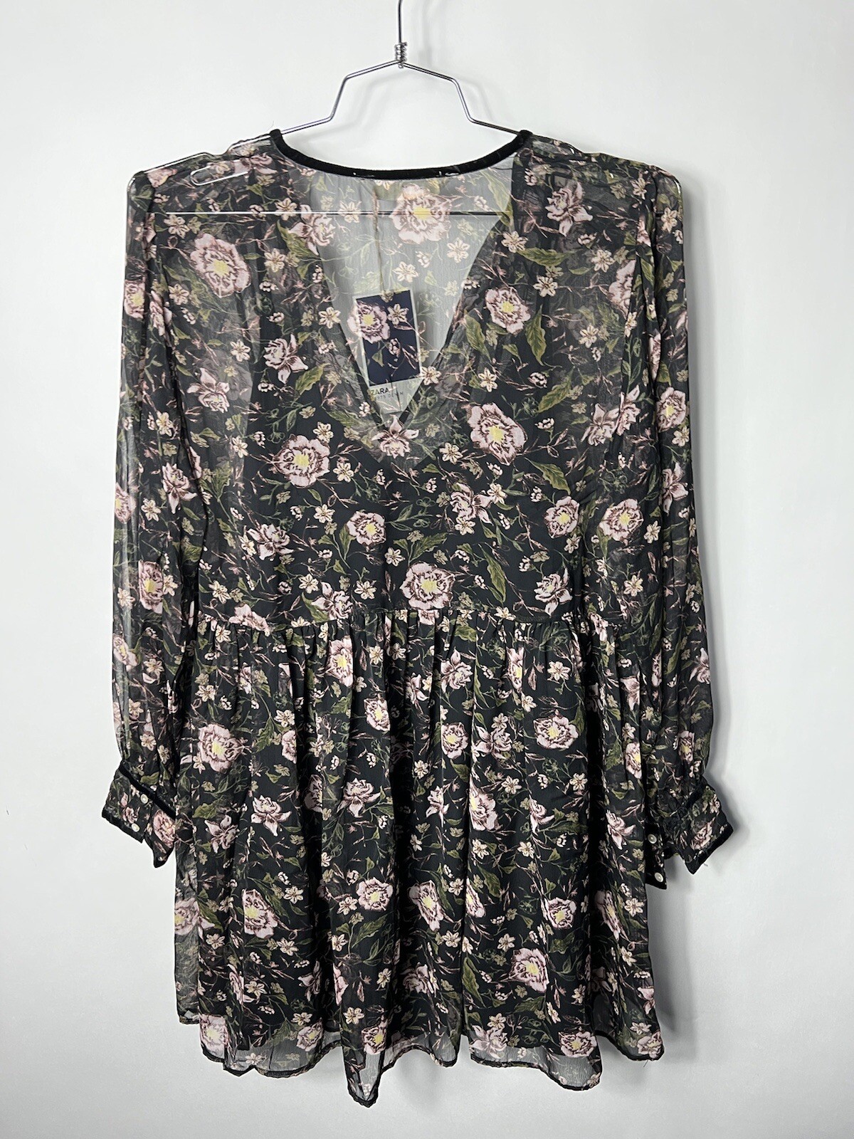 Zara Sheer Floral Babydoll Dress 90s Grunge Festival XL Cottagecore New Prairie