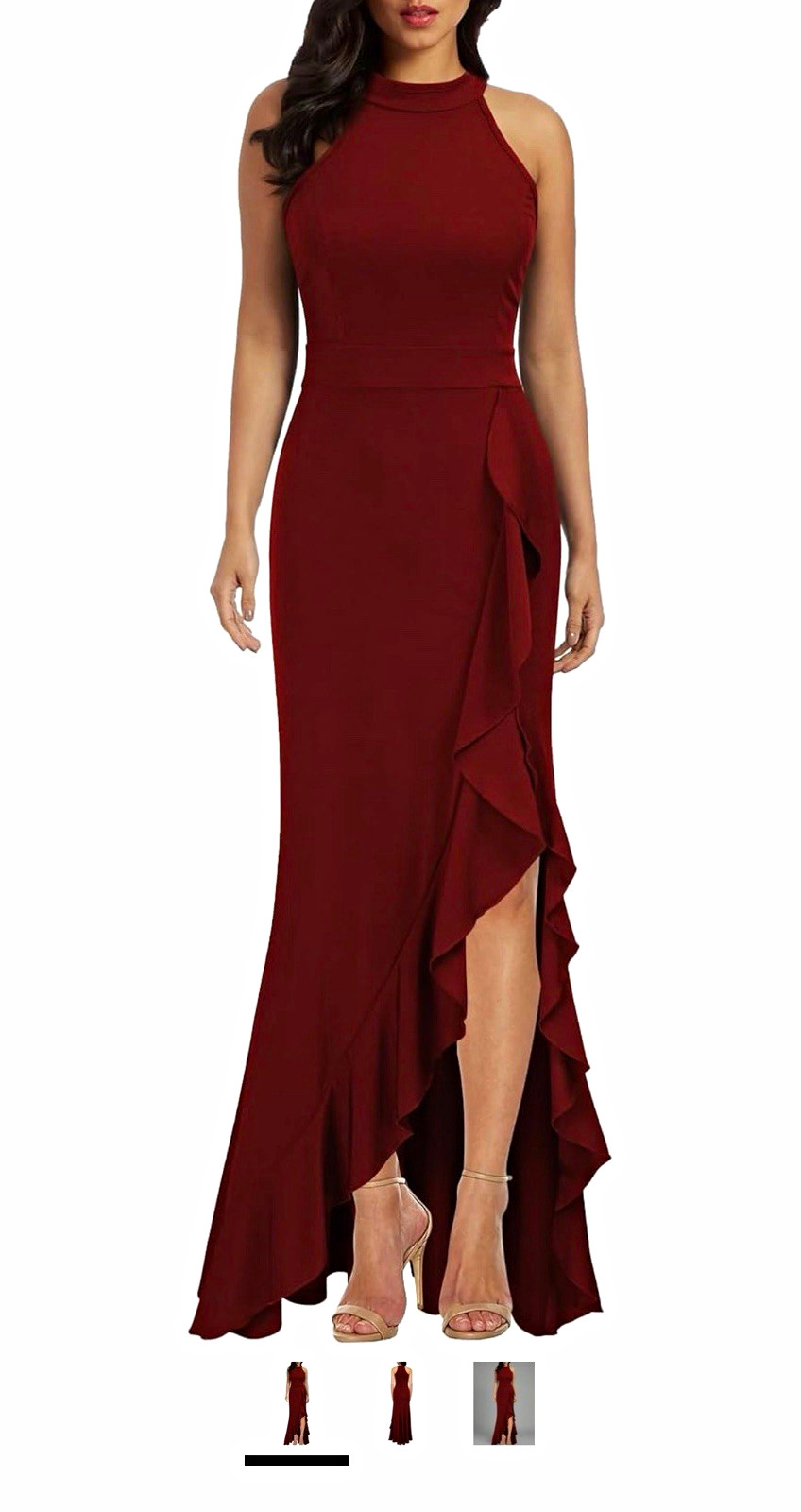 WOOSEA Women’s High Neck Split Bodycon Mermaid Evening Cocktail Long Dress