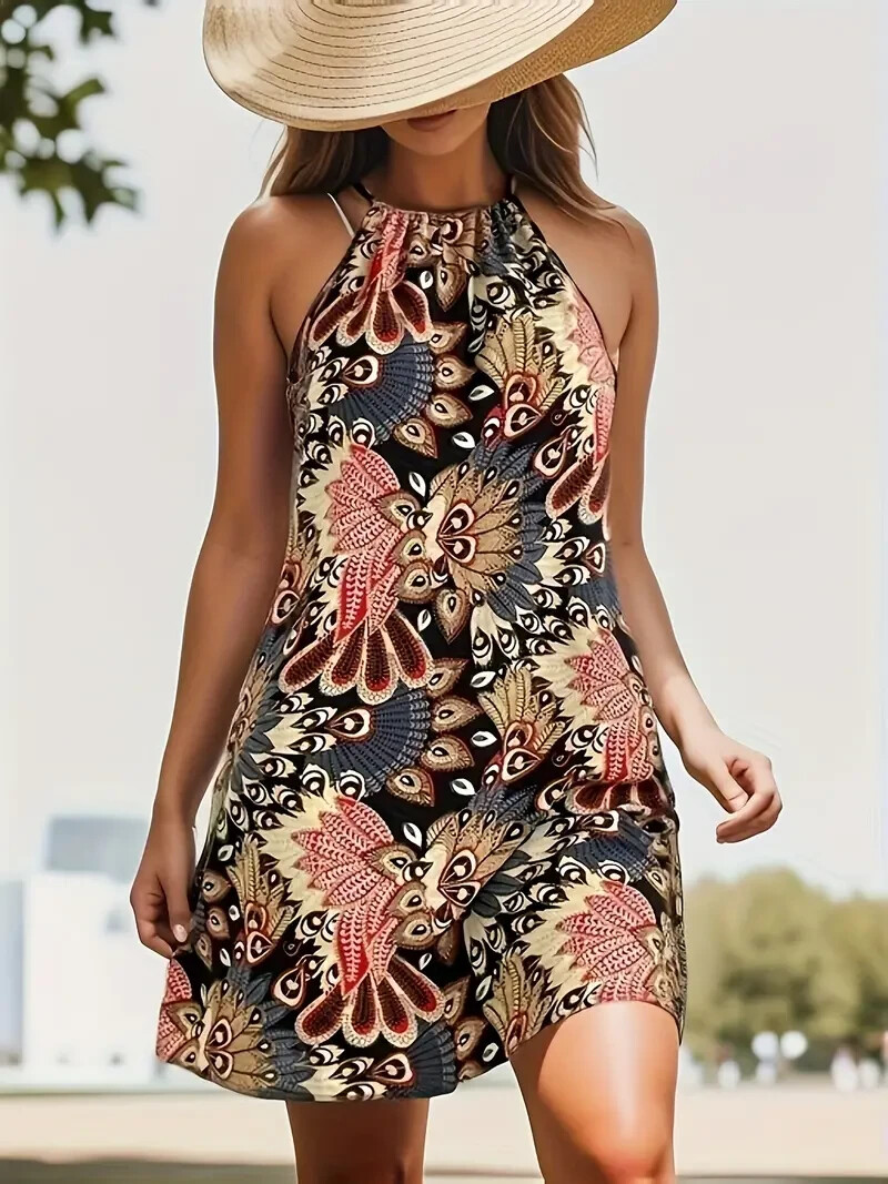 Ladies Graphic Print Vintage Sleeveless Cami Dress L