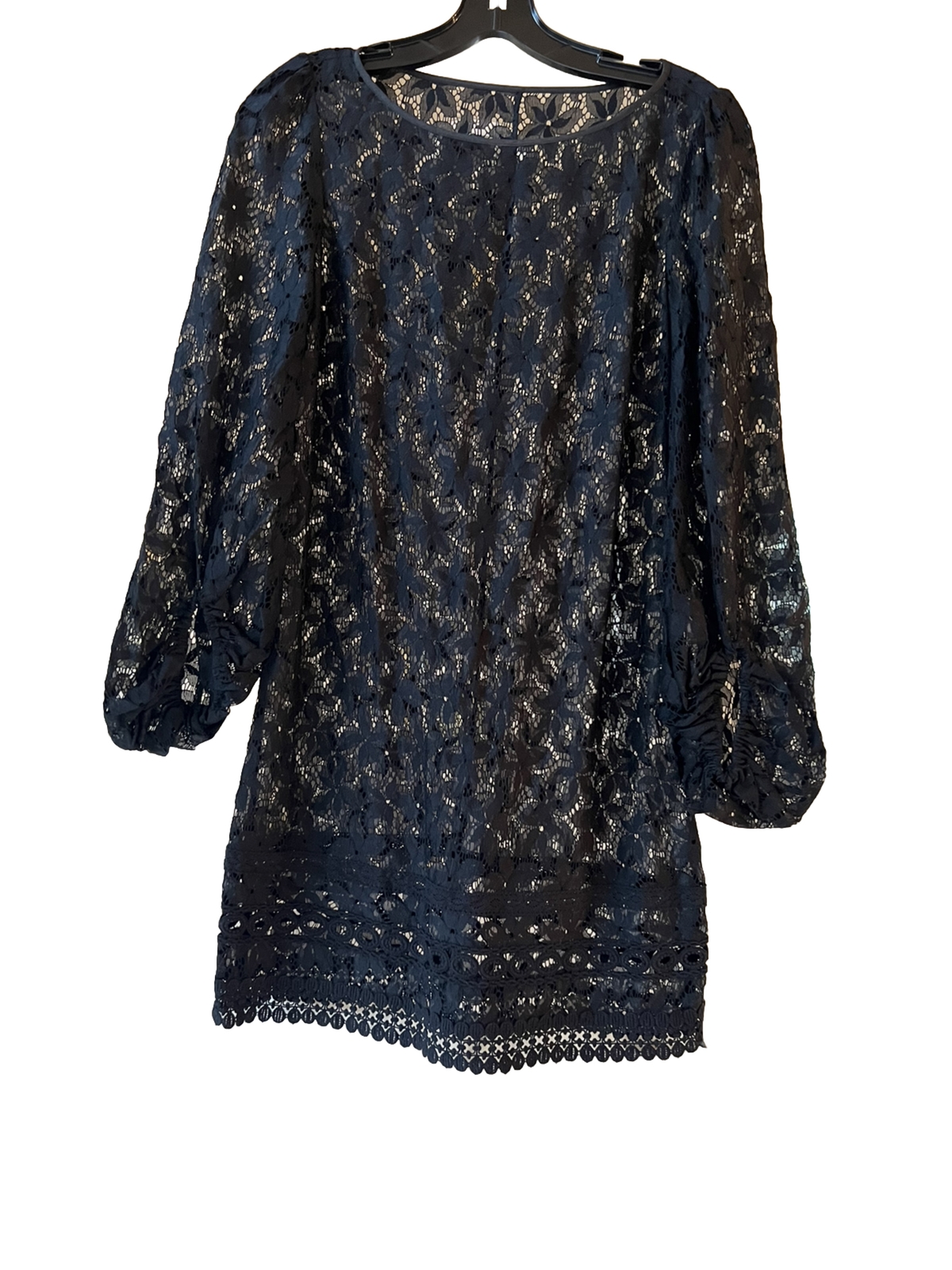 LAUNDRY by Shelli Segal Dress Size 4 Layered Black Lace With Black Solid Slip