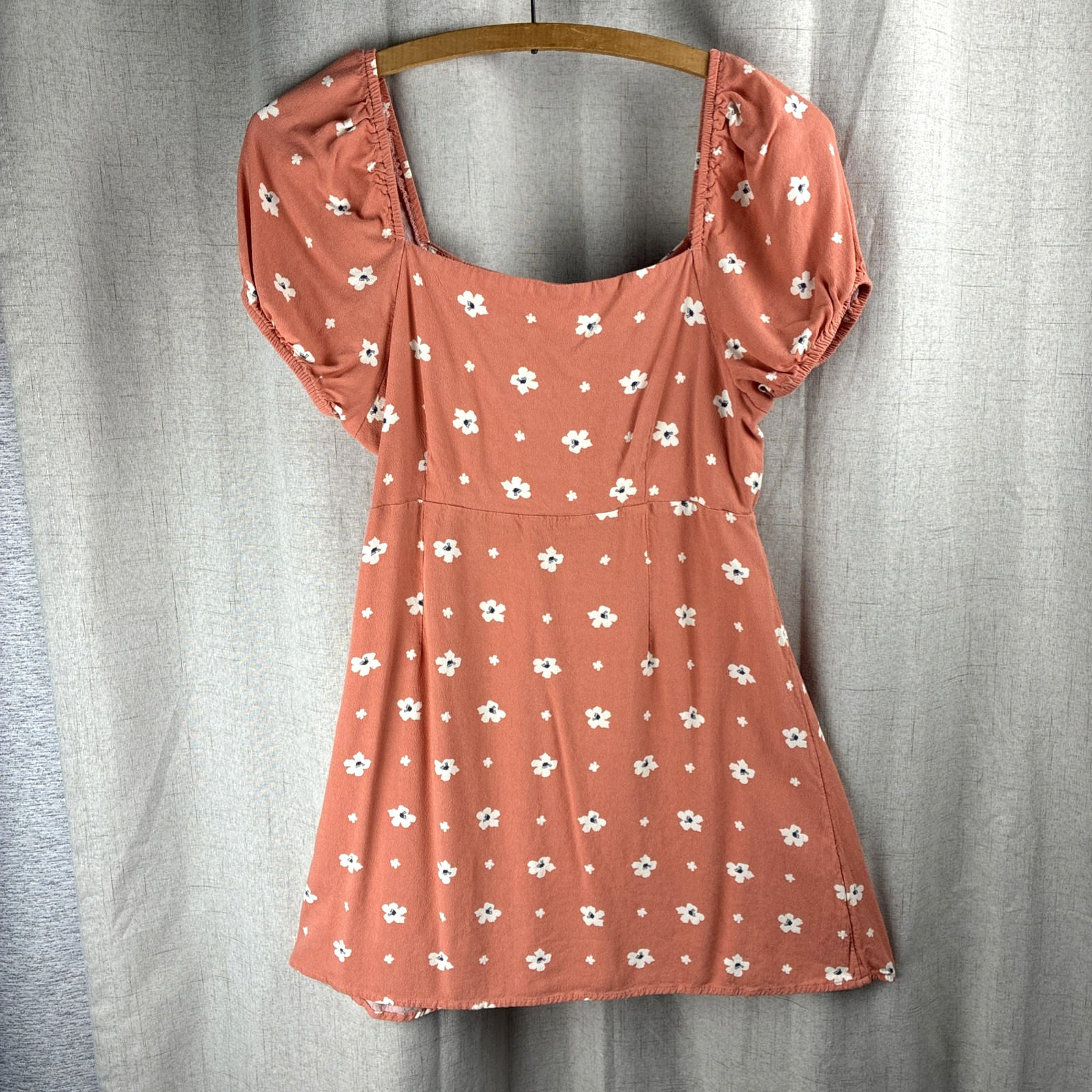 O’Neill Ditsy Floral Mini Milkmaid Dress Coral Peach Skater Surfer Peasant S