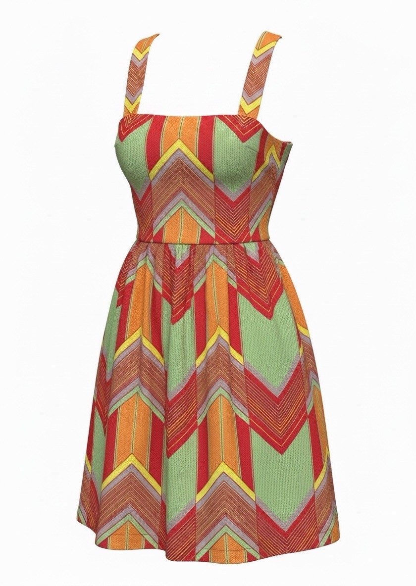 Judith March Cross-Back Bow Retro Geometric Mini Pockets Cotton Sz S 70 Bohemian