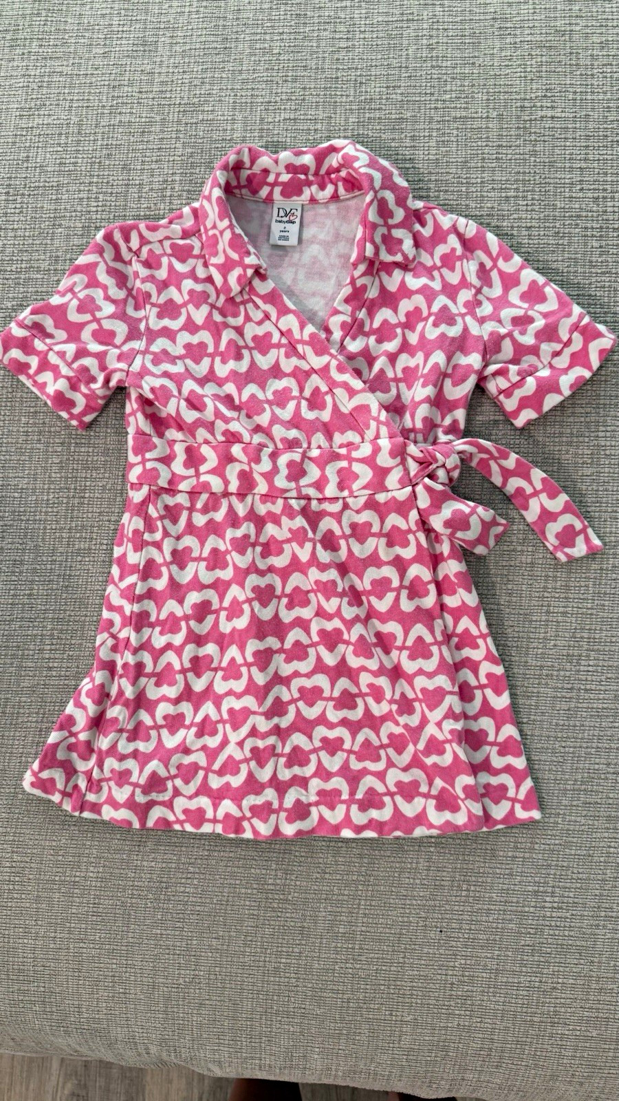 babyGap x DVF Pink/White Heart Print Wrap Dress Tie Waist Short Sleeve Cotton 2Y