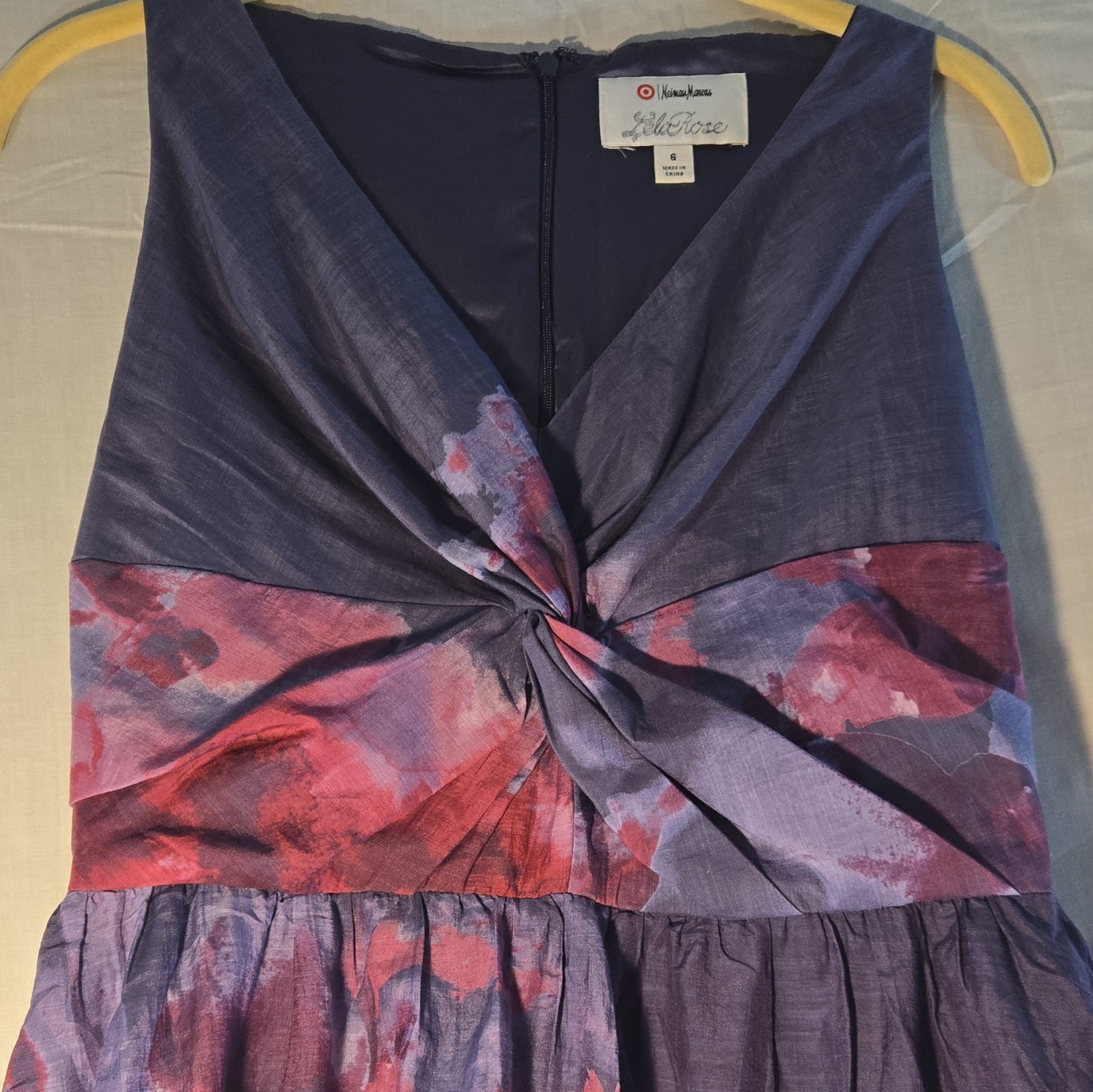 Lela Rose V-Neck Sleeveless Fit & Flare Hi-Low Lined Zip Dress Floral 6