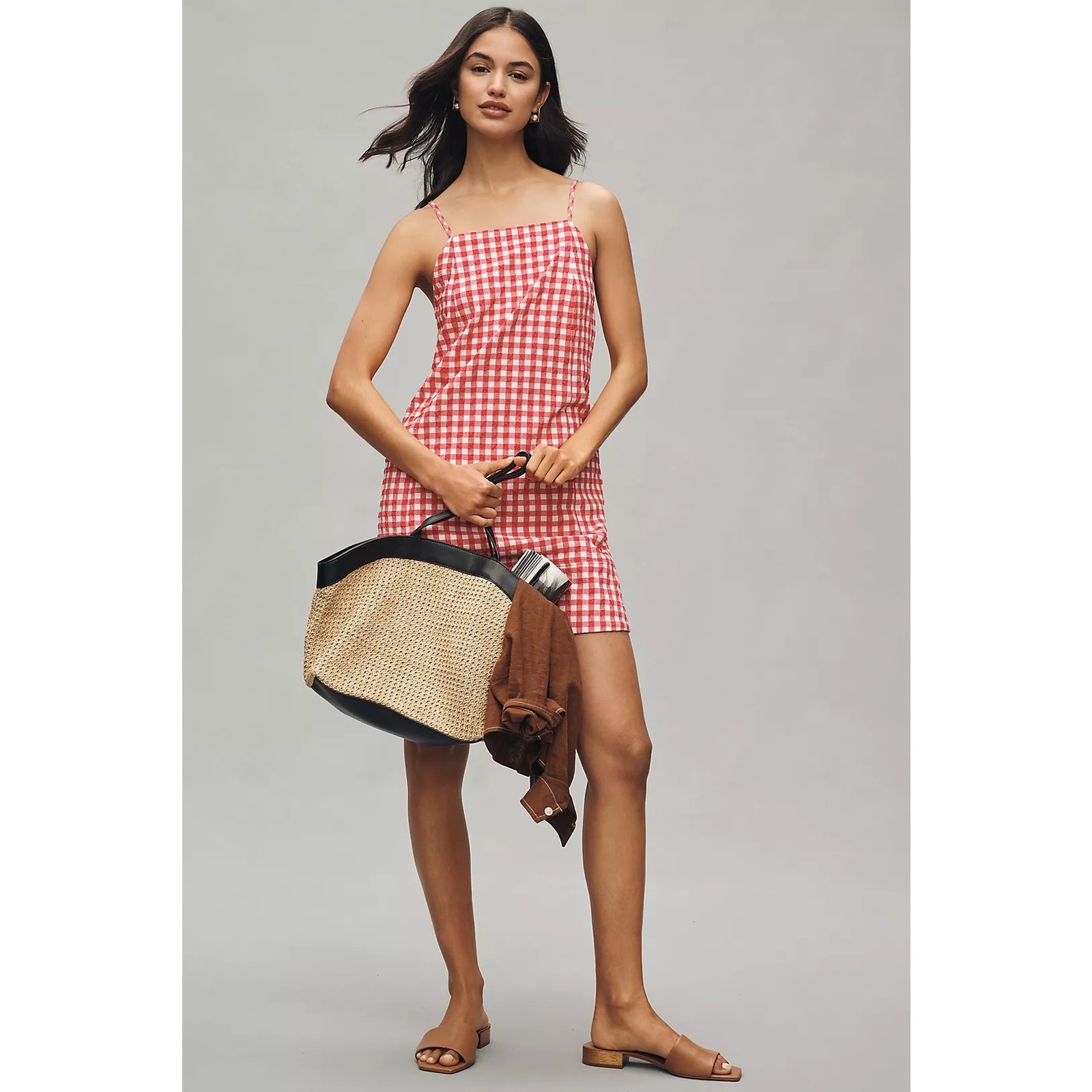 NWT Anthropologie Apron-Style Mini Dress $148 X-LARGE Raspberry Gingham