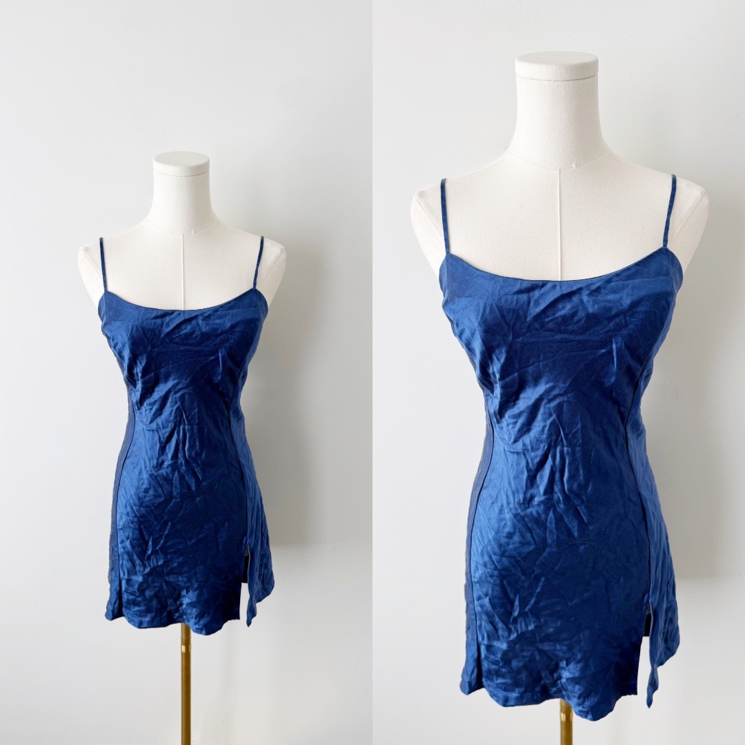 1998 Victoria’s Secret blue 100% Silk mini Slip Dress