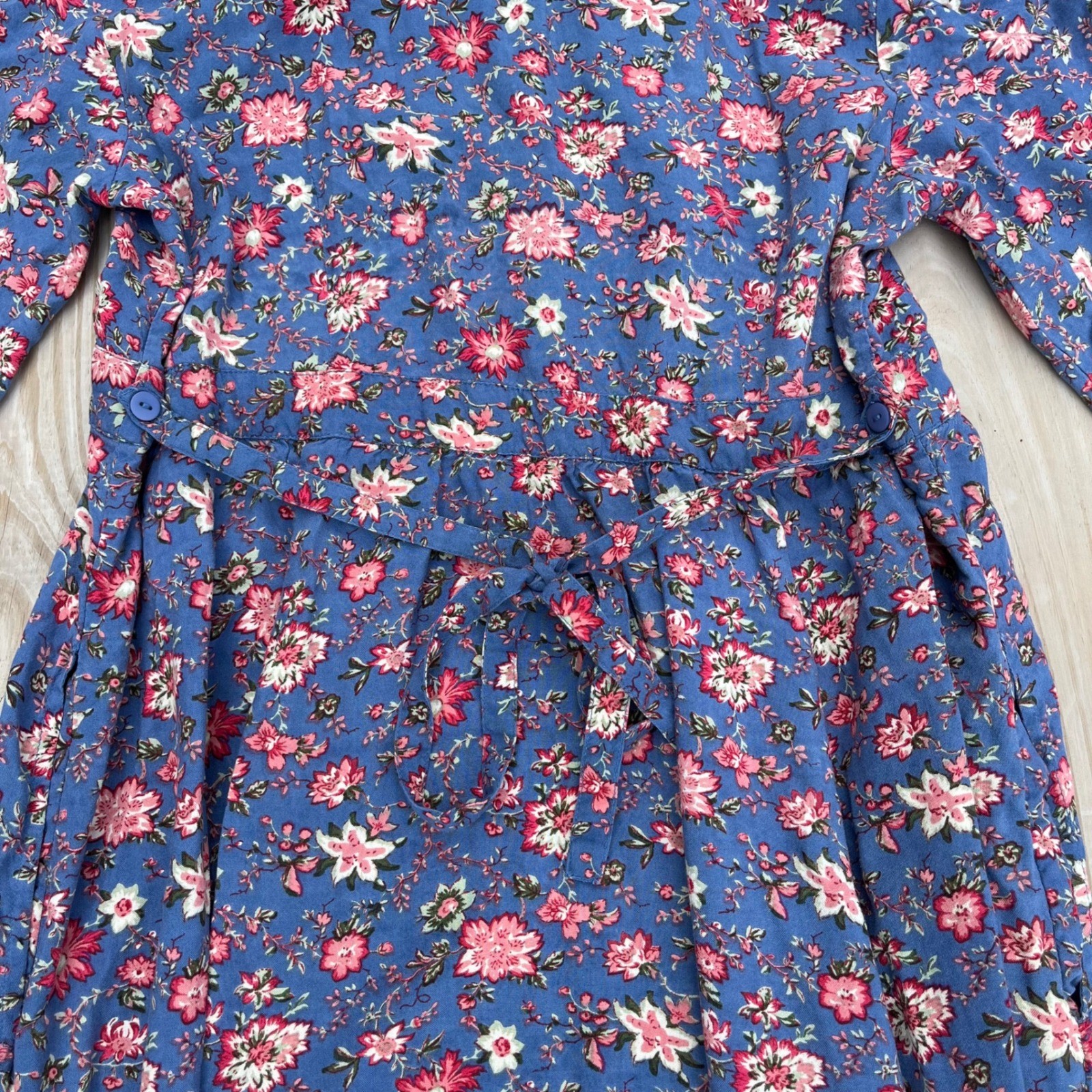April Cornell X Modern Prairie Dress Blue Floral Midi Cottagecore Tie Waist Med