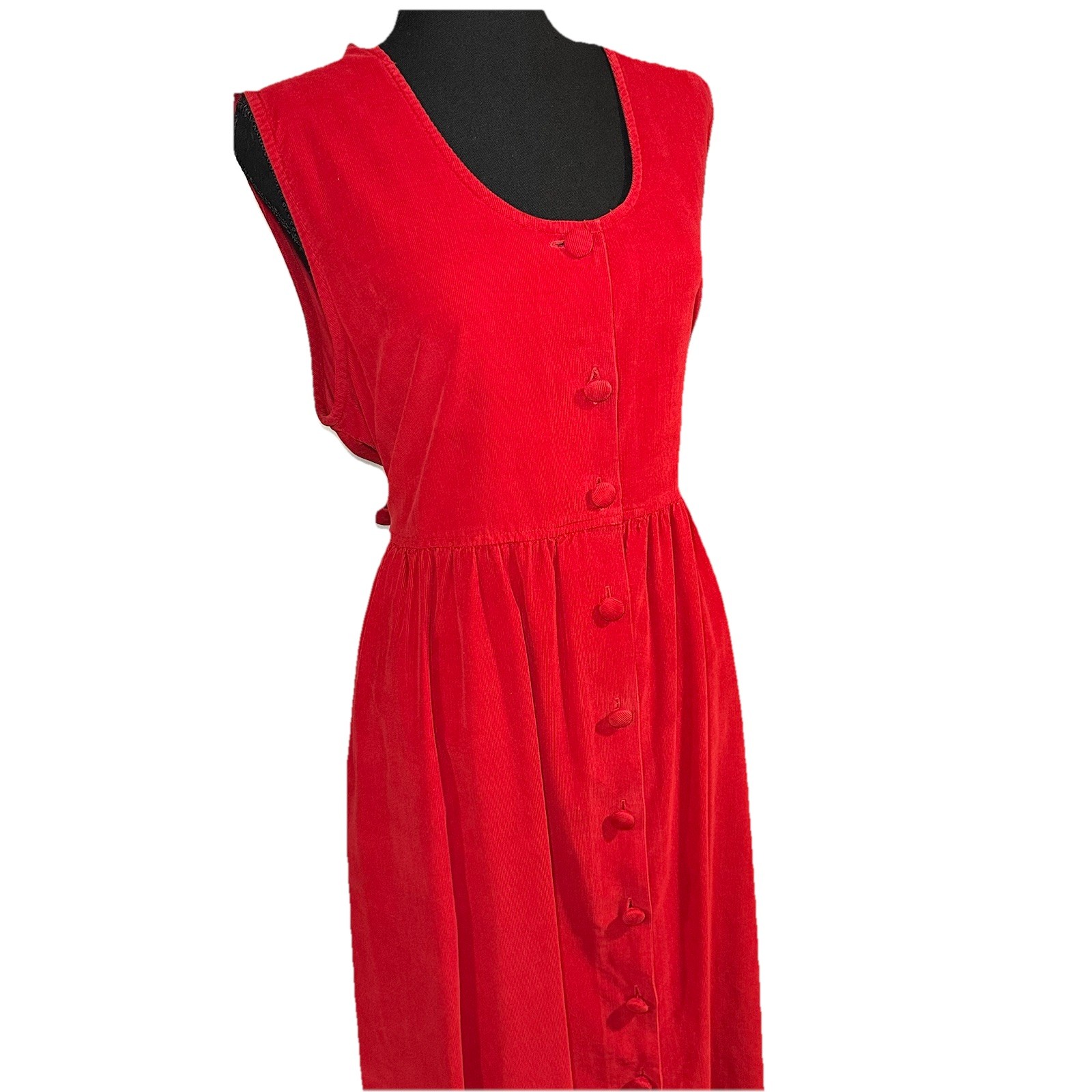 Vtg Talbots Button Front Maxi Dress Size 16 XL Sleeveless Red Corduroy Cotton
